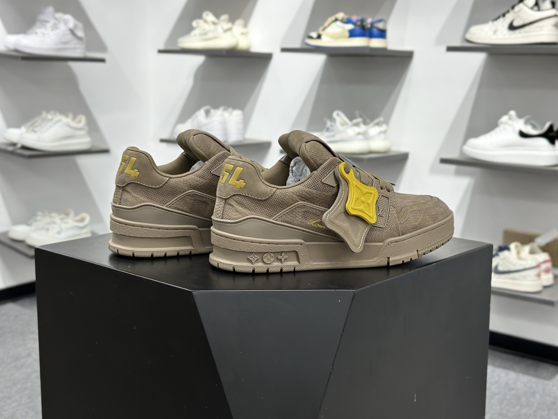 LOUIS VUITTON Trainer 牛皮革 圆头系带 低帮 板鞋 男女同款 褐色