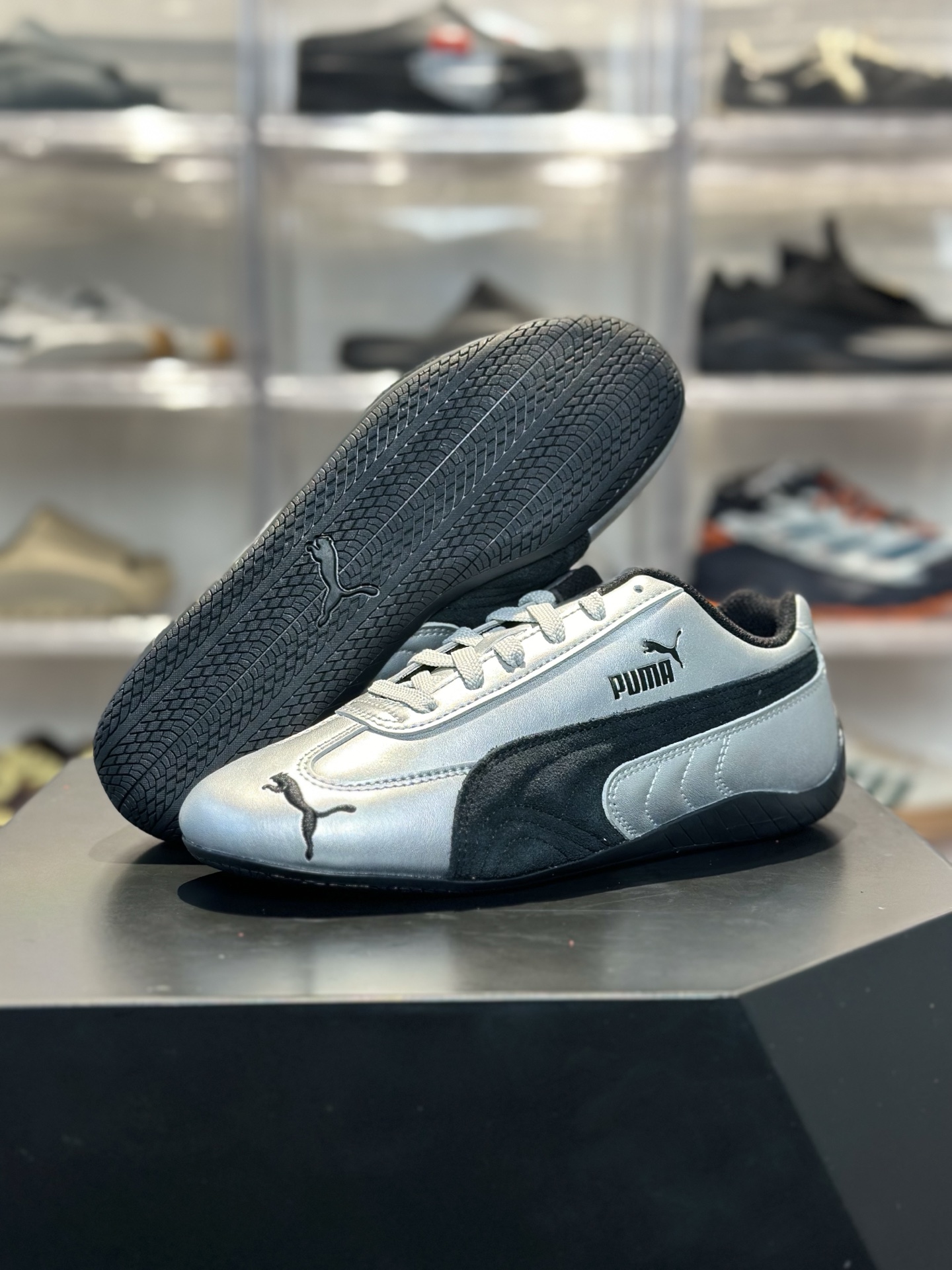 200 PUMA Speedcat 金属银 Rosé 同款复古赛车鞋 银皮 麂皮拼接 防滑生胶底