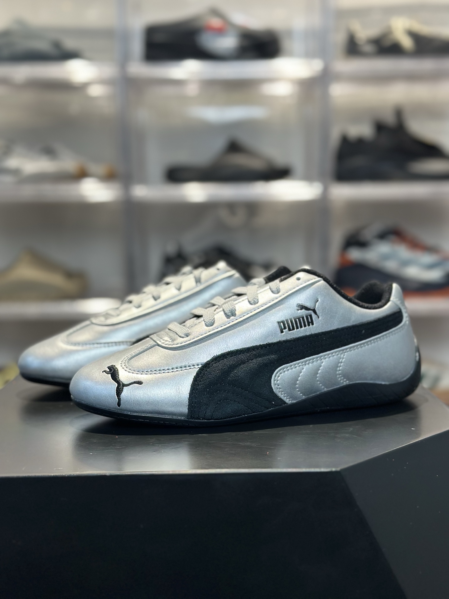 200 PUMA Speedcat 金属银 Rosé 同款复古赛车鞋 银皮 麂皮拼接 防滑生胶底