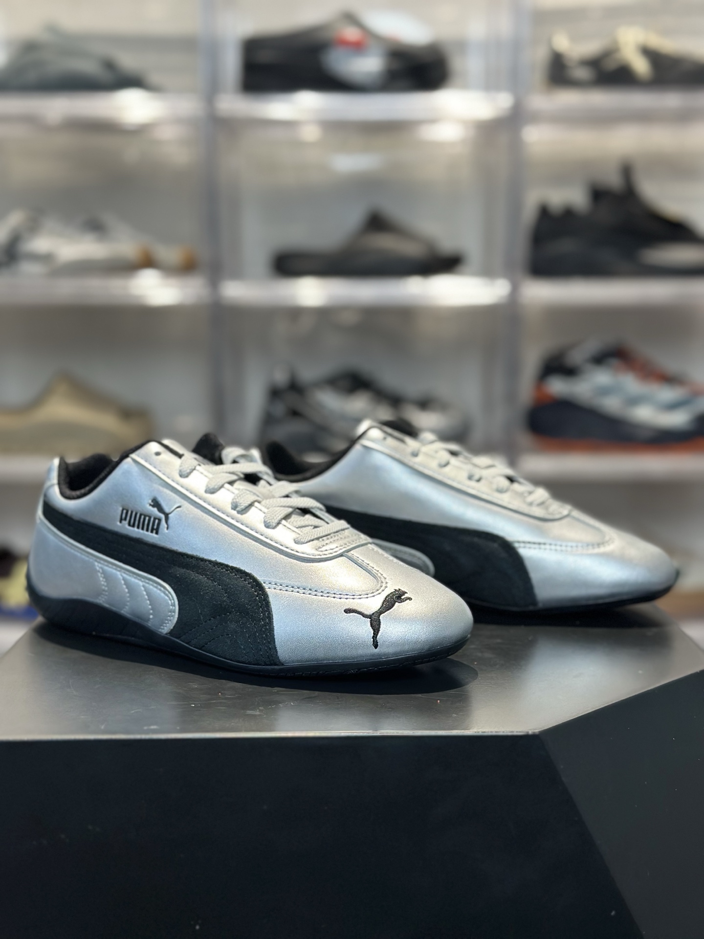 200 PUMA Speedcat 金属银 Rosé 同款复古赛车鞋 银皮 麂皮拼接 防滑生胶底