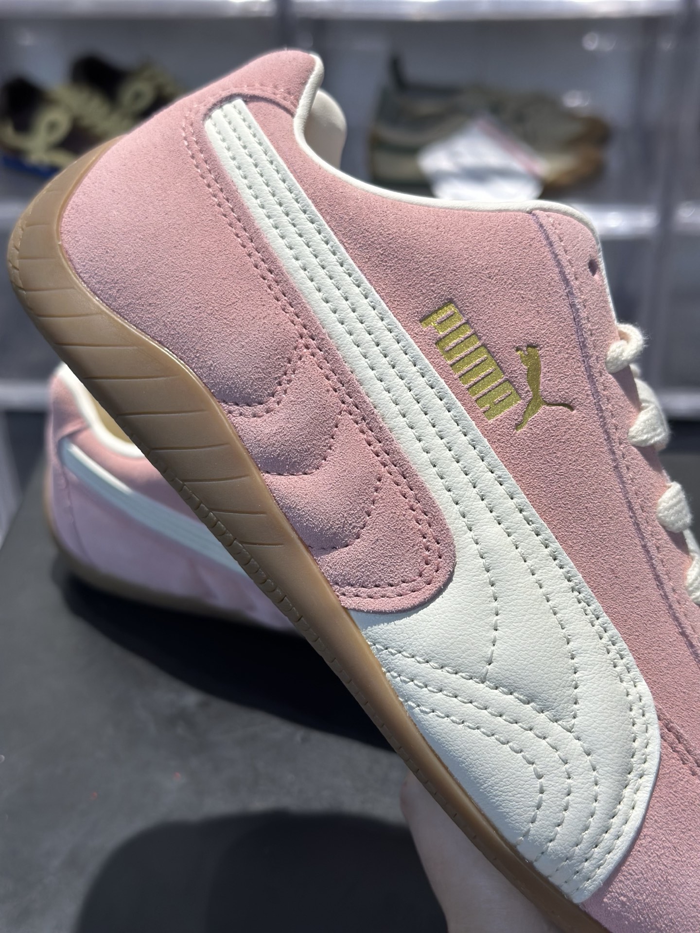 PUMA Speedcat 樱花粉 温柔甜妹必备复古鞋 粉麂皮 奶白拼接 防滑生胶底