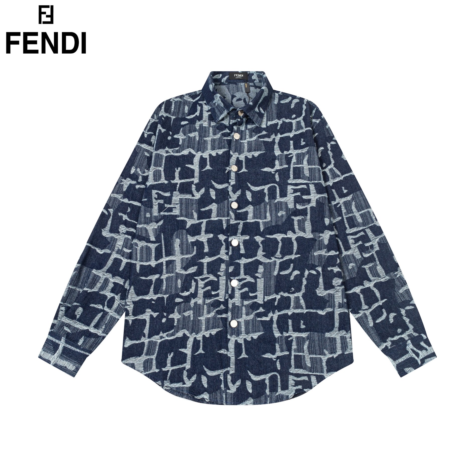 FENDI 芬迪 满印流苏双F字母提花牛仔衬衫 2024ss官网新款长袖 衬衫