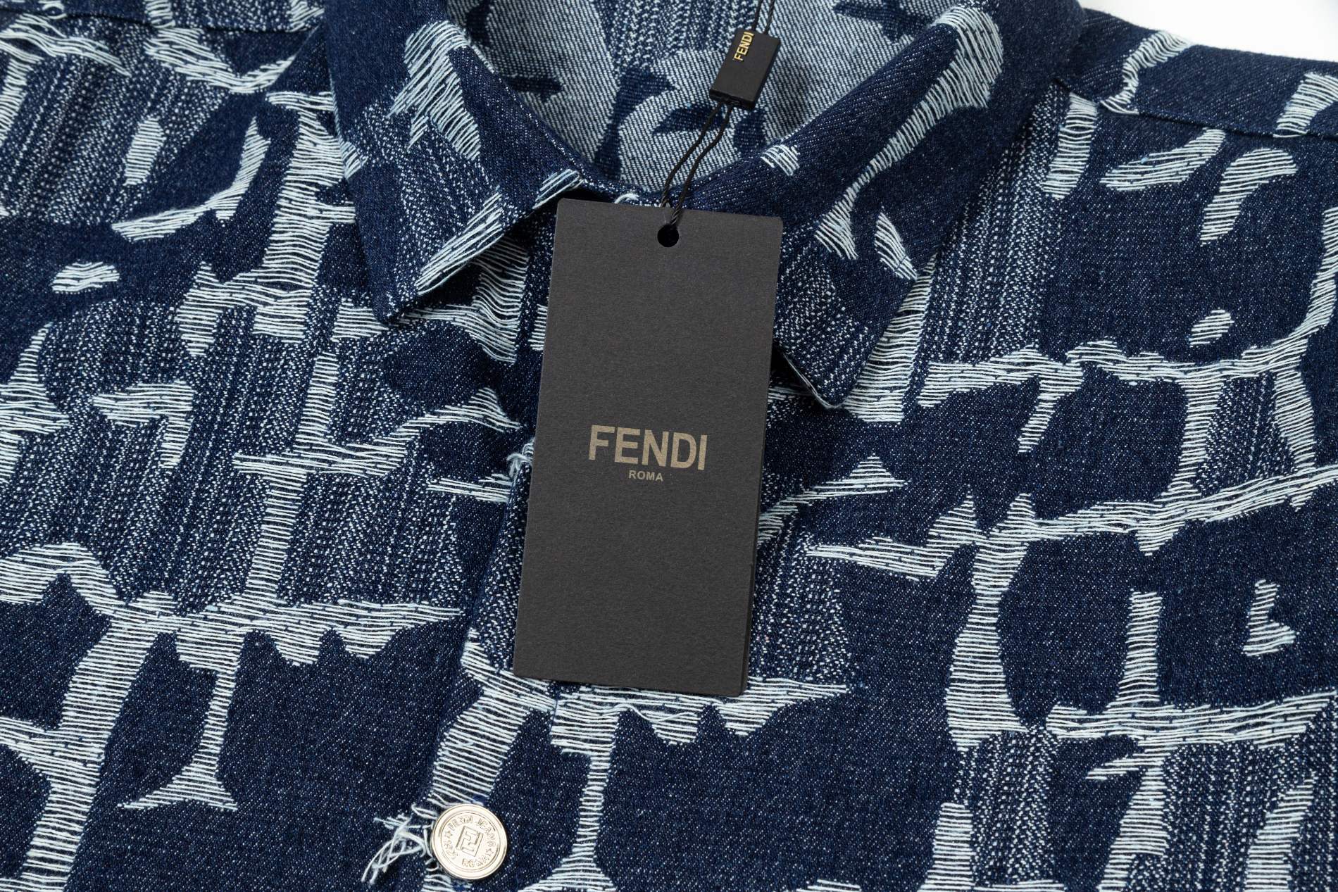 FENDI 芬迪 满印流苏双F字母提花牛仔衬衫 2024ss官网新款长袖 衬衫