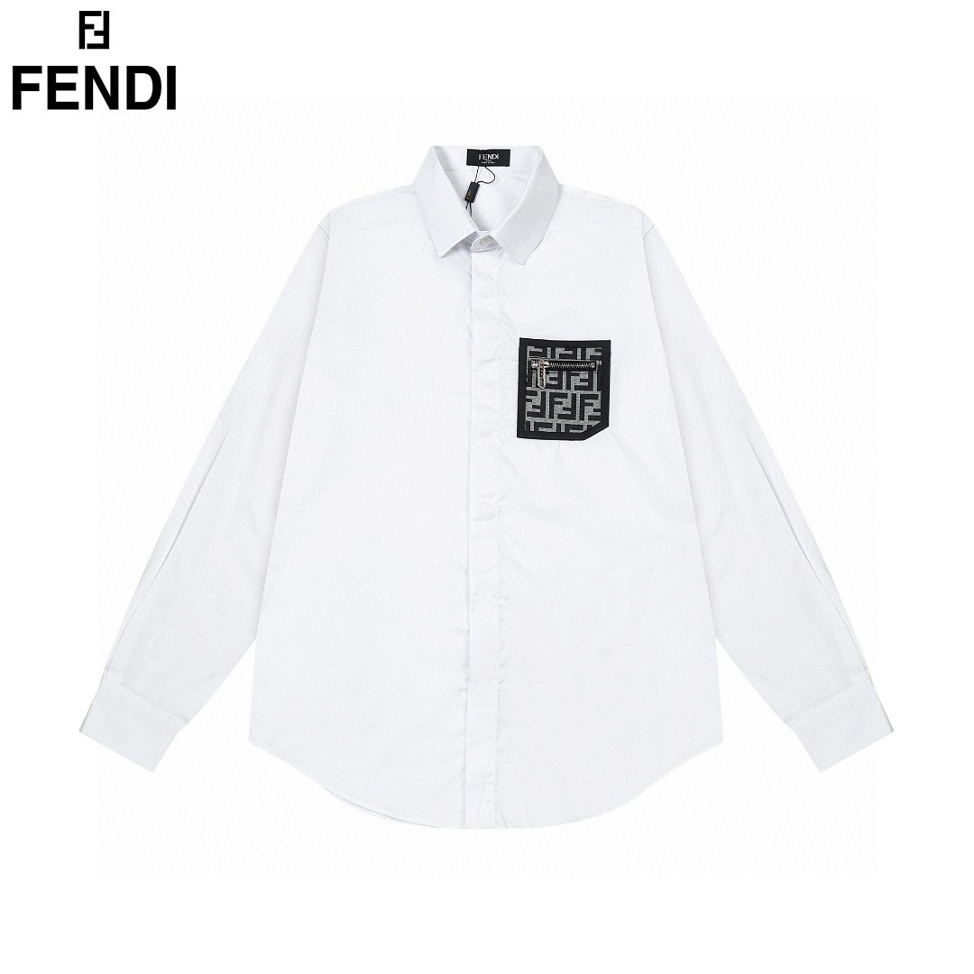 Fendi 芬迪 胸前口袋徽章Logo長袖衬衫 高端カスタム素材