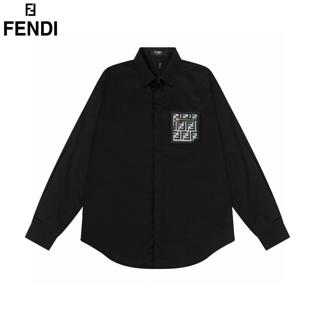 Fendi 胸前口袋徽章Logo長袖衬衫 高級版・透気性抜群・完璧な細部処理