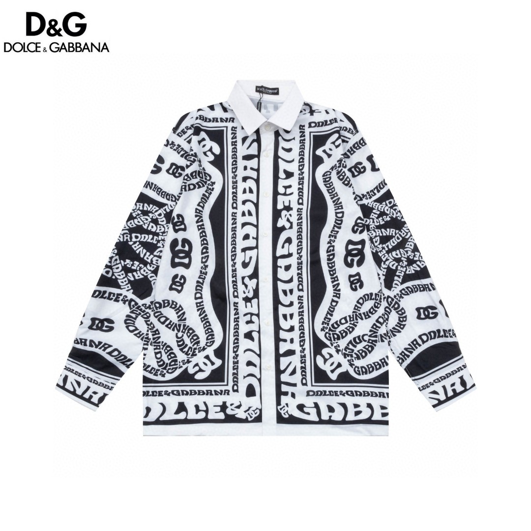 杜嘉班纳 マ約リカ黒白長袖衬衫 高級版・快適な着心地