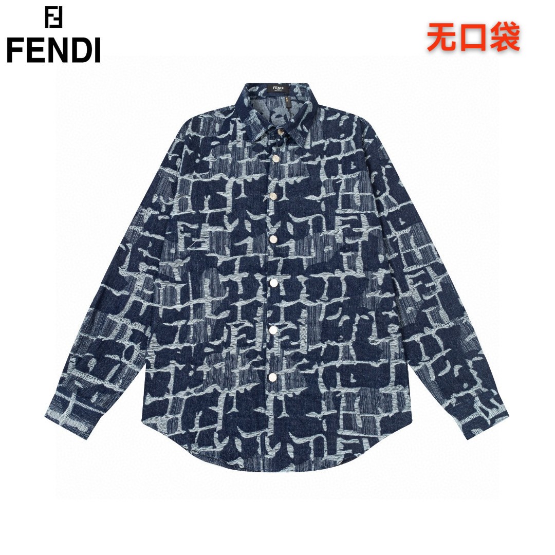 FENDI Fendi 🔥 éxito de ventas estampado completo flecos doble F letra jacquard camisa vaquera 2024ss web oficial nueva…