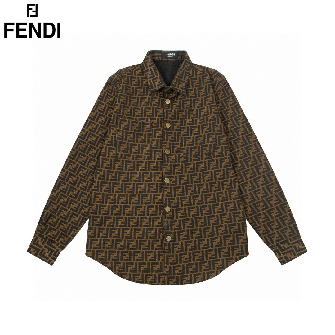 FENDI Fendi 🔥 éxito de ventas clásico estampado completo doble FF jacquard camisa vaquera 2024ss web oficial nueva man…