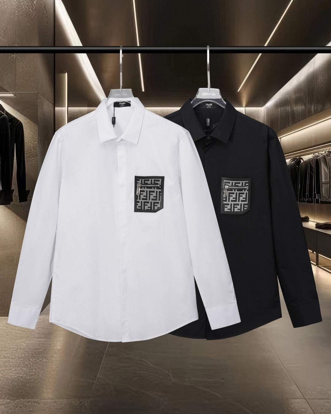 P138 Fendi 芬迪 
爆款来袭 胸前口袋徽章Logo长袖衬衫 2025ss官网新款长袖 衬衫 衬衣 高端版本，专柜定制面料 透气舒适度高，精工制作，细节处理完美无可挑剔，✅定制logo刻字纽扣，三标齐全。品牌元素设计理念，体现高品质。手感细腻柔软！呈现休闲裁剪，上身版型超赞！🐍码数：M-XXL 