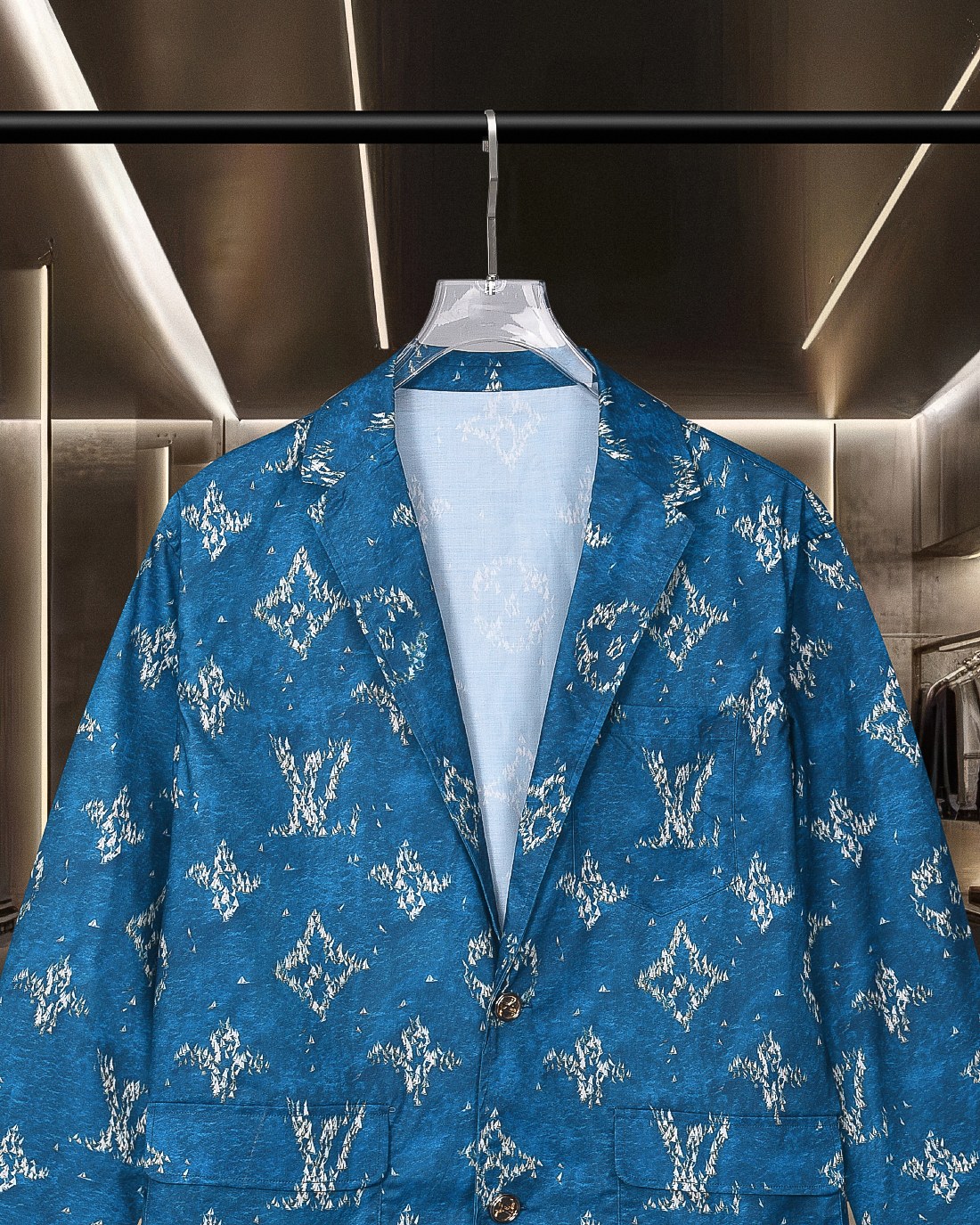 Louis Vuitton Blue Printed Blazer - Lightweight, Breathable Fabric, Perfect Fit 3 a1752776777091 6843
