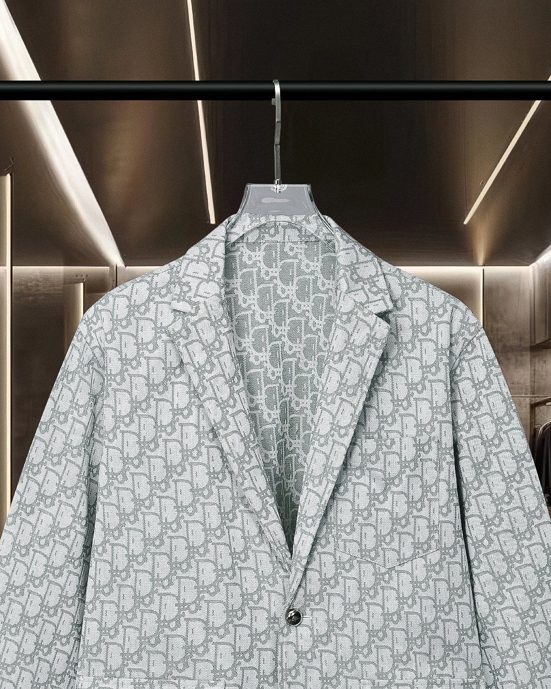 Dior All-Over Logo Jacquard Blazer Jacket, Notched Lapel, Two-Button Closure 3 a1752777076400 6403
