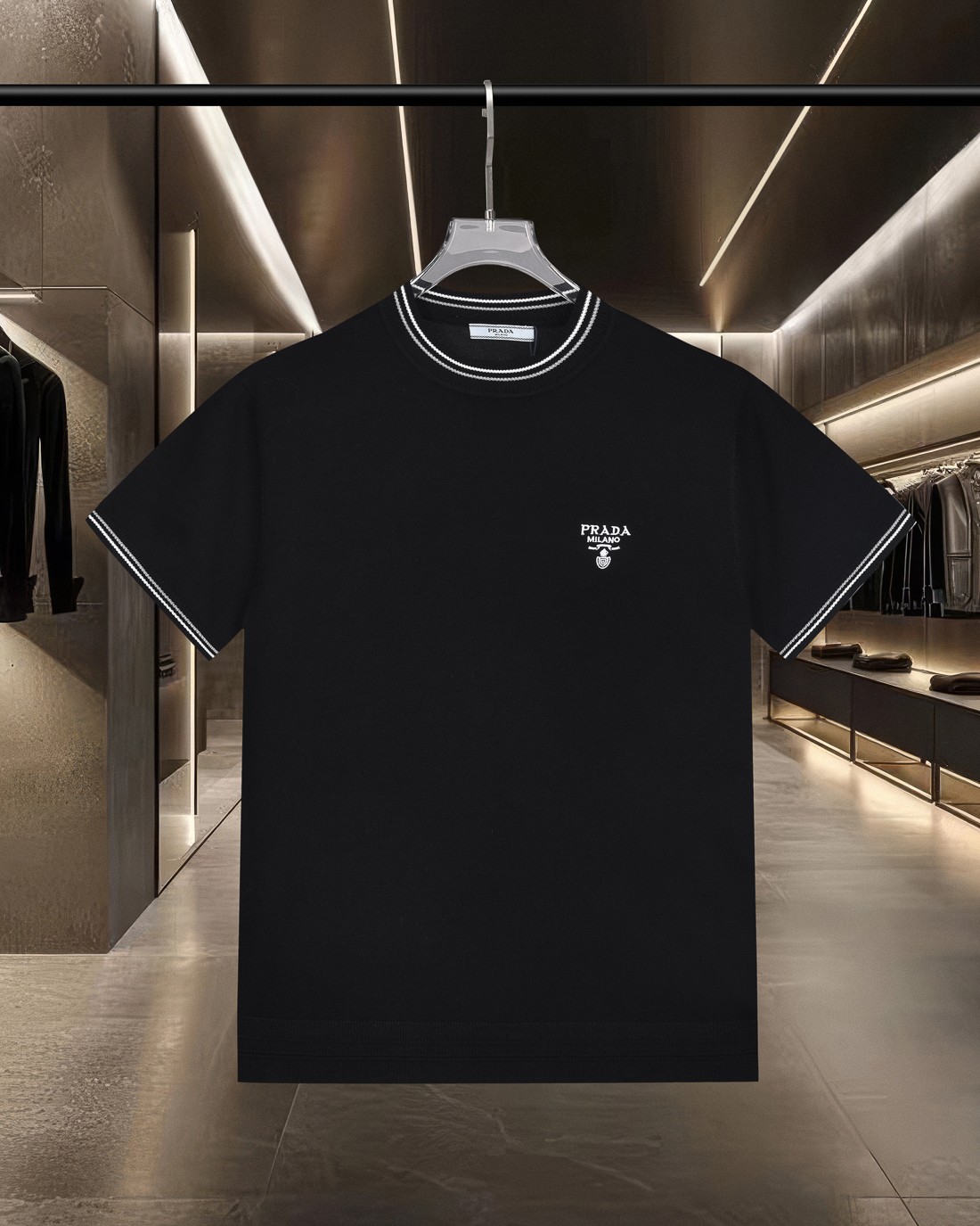 (enviado al día siguiente) POLO de manga corta casual de punto bordado con letras en bloque de color Prada/PRADA, logot…
