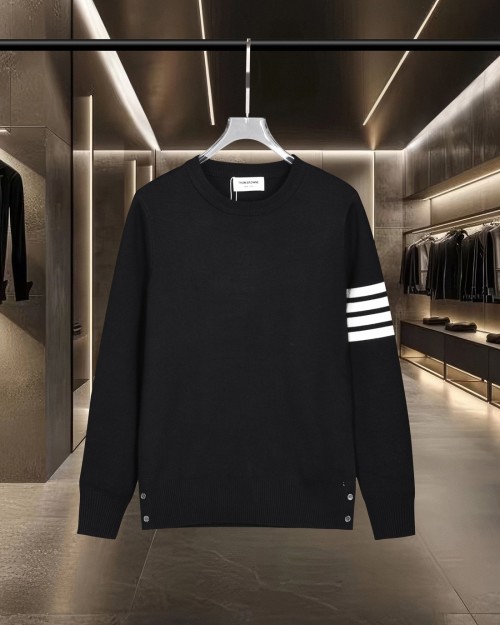 Thom Browne Striped Wool Sweater – Black, White & Gray, Long Sleeve Knitwear 1 Thom Browne Striped Wool Sweater – Black, White & Gray, Long Sleeve Knitwear