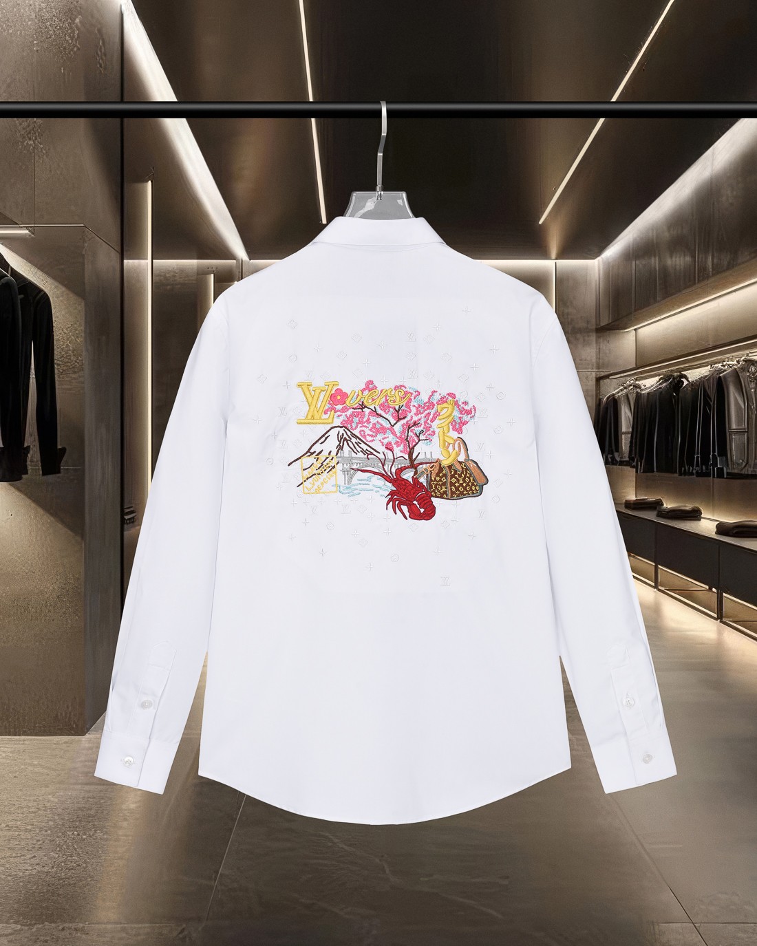 Louis Vuitton ロゴ刺繍長袖シャツ 重工芸デザイン 高級感溢れる