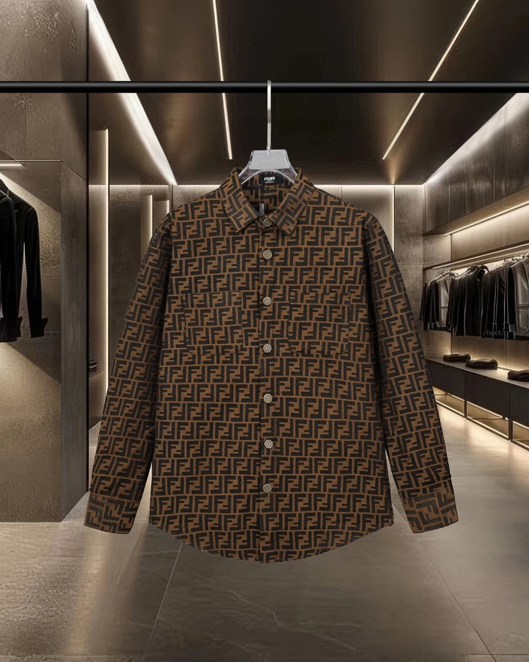 🅿168 FENDI 芬迪 🔥Éxito de ventas. Camisa de mezclilla clásica con estampado completo de doble FF jacquard. Nueva camisa…