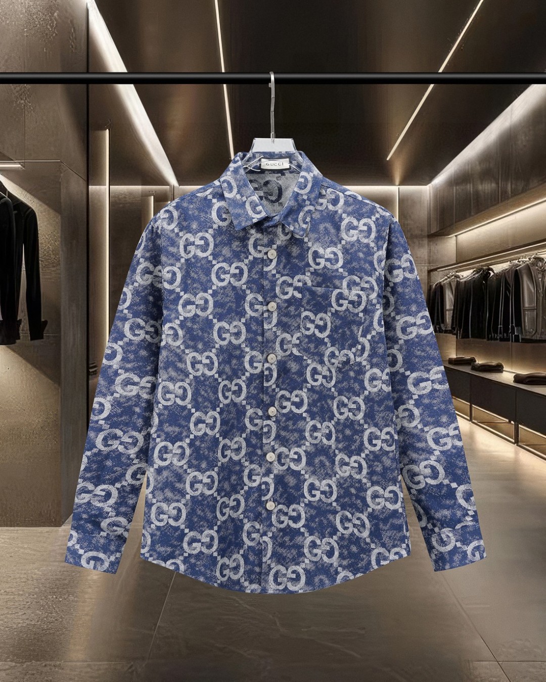 🅿168 GUCCI 古驰 🔥Hot item! Classic double G all-over print denim shirt, 2025SS official website new long-sleeve shirt. …