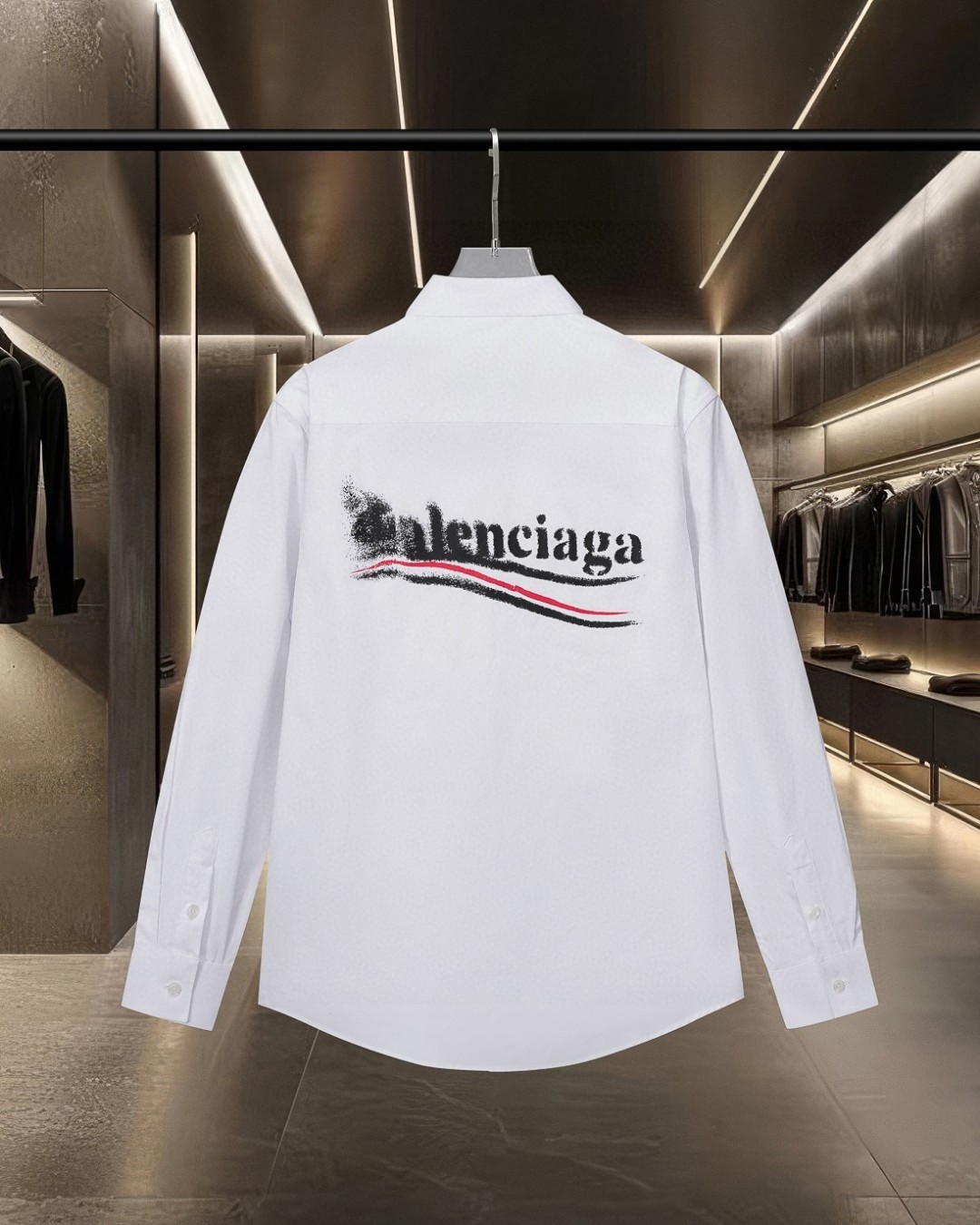 P128 Balenciaga París 🔥 ¡Éxito de ventas! Clásica camisa de manga larga con logo de Coca-Cola borroso en la espalda, c…