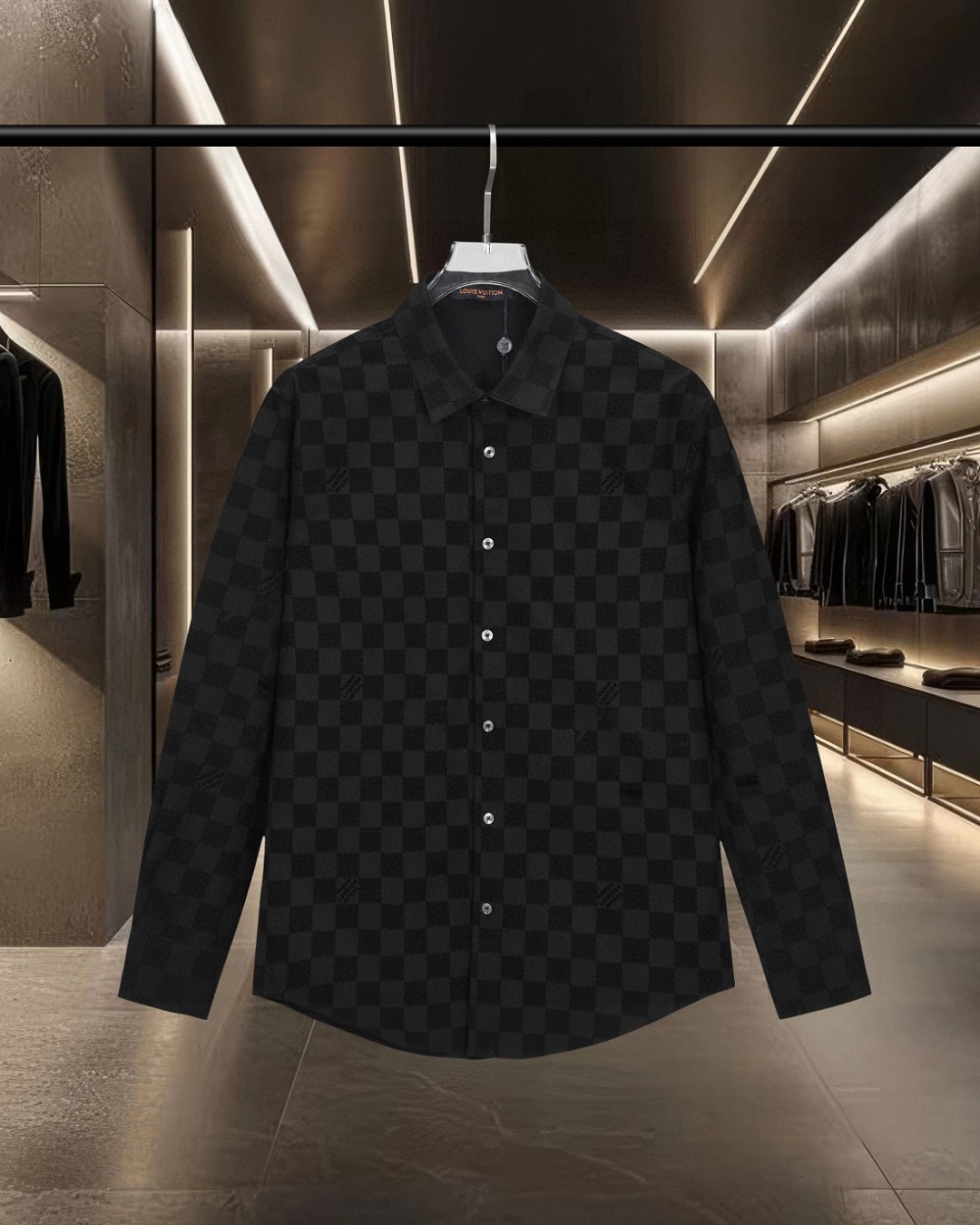 P128 LV Louis Vuitton 🔥 Se acerca el estilo de moda, patrón de monograma completo a cuadros, camisa de manga larga con…