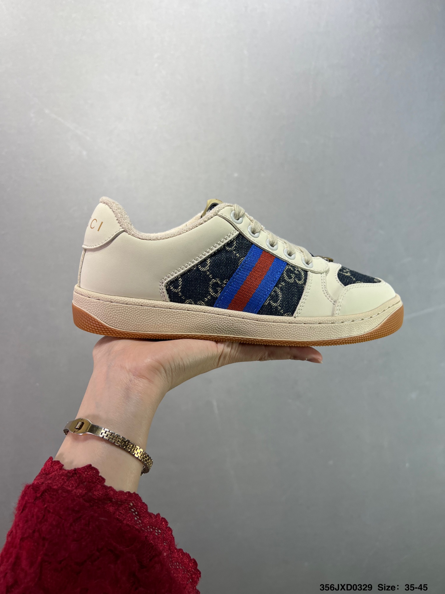 💰140 ✅倪妮.杨幂.鹿晗.吴宪华群星ins及小红书穿搭爆款🔥2021ss新色，经典高奢品牌GUCCI古驰 Tennis 1977 Print Sneaker帆布印花复古休闲运动板鞋“斜纹帆布黄油深绿红”606111 HVK20 9766. Size:35-45如图 编码：622JXD0329