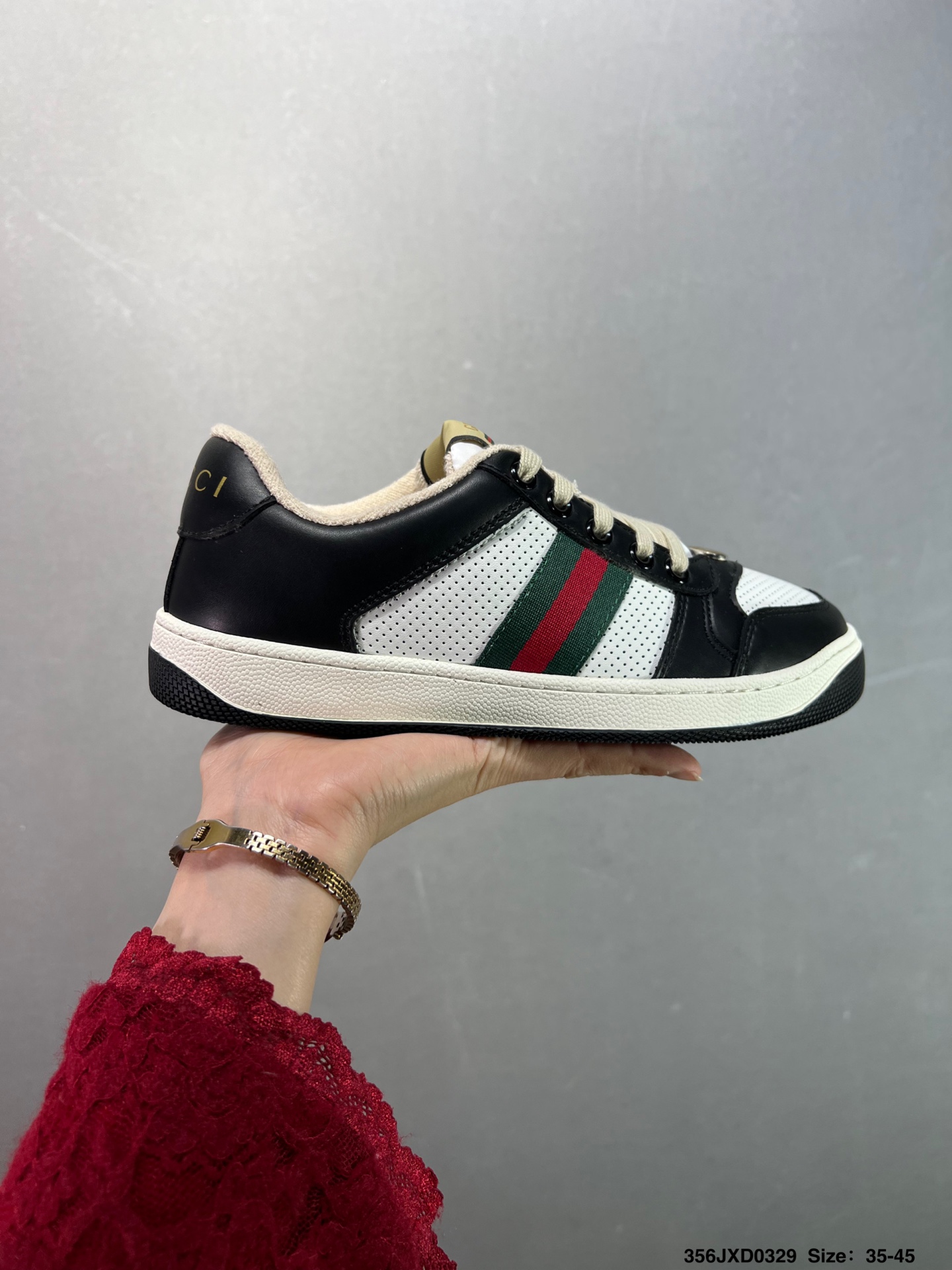 💰140 ✅倪妮.杨幂.鹿晗.吴宪华群星ins及小红书穿搭爆款🔥2021ss新色，经典高奢品牌GUCCI古驰 Tennis 1977 Print Sneaker帆布印花复古休闲运动板鞋“斜纹帆布黄油深绿红”606111 HVK20 9766. Size:35-45如图 编码：622JXD0329