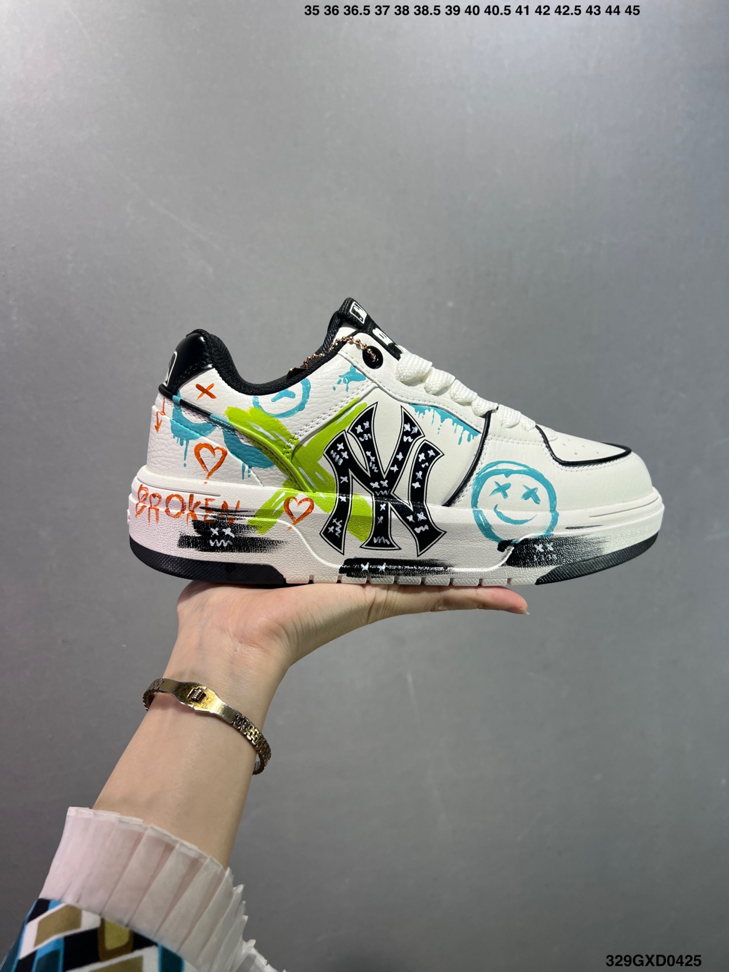 MLB NY Yankees Graffiti Chunky Sneakers Height Increasing - Women's Size 2 i1745512401991 4126 0 0