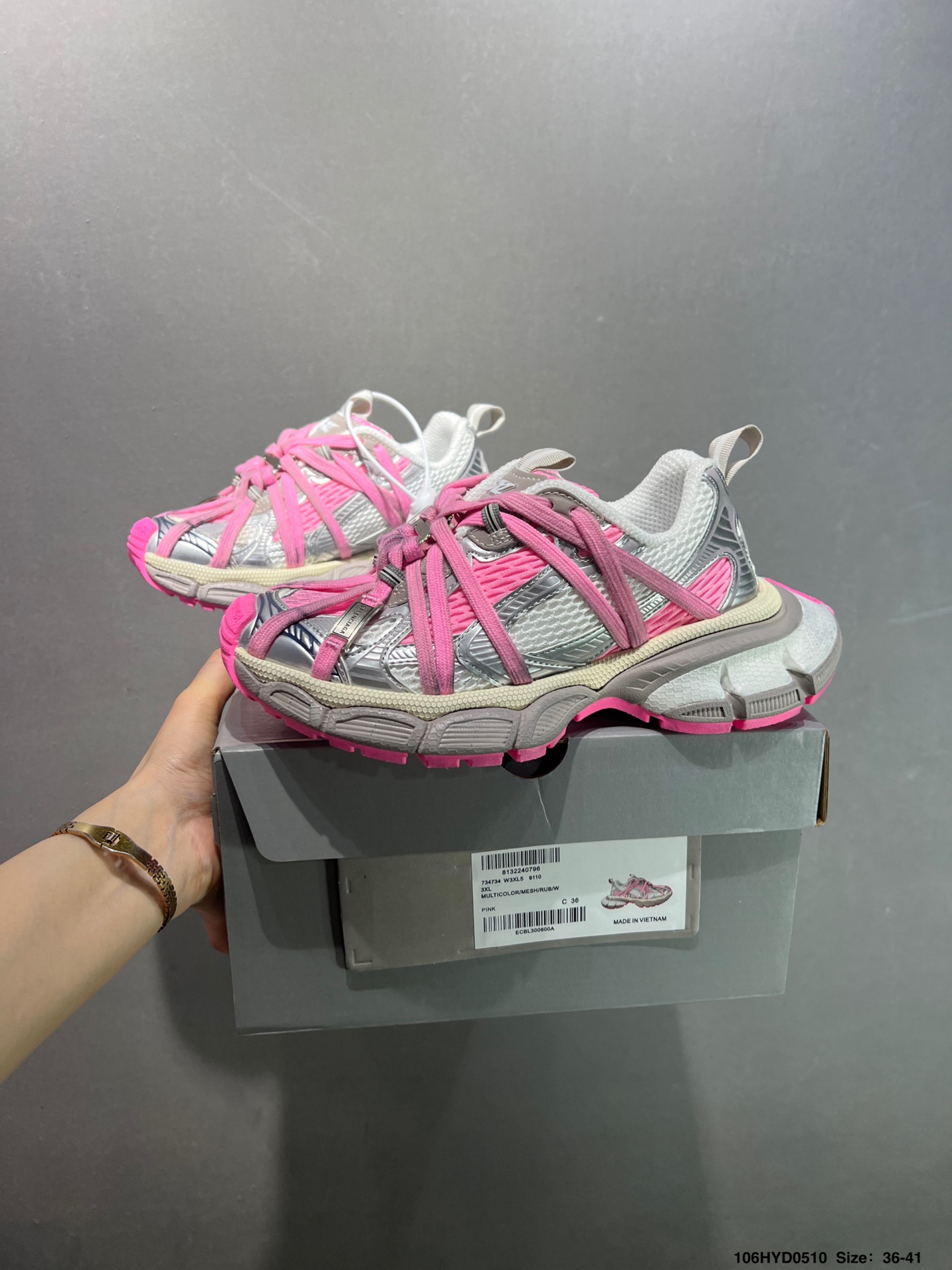 Balenciaga 3XL Sneakers: Pink, Silver, and White Retro Running Shoes 5 i1746810833982 8357 0 8
