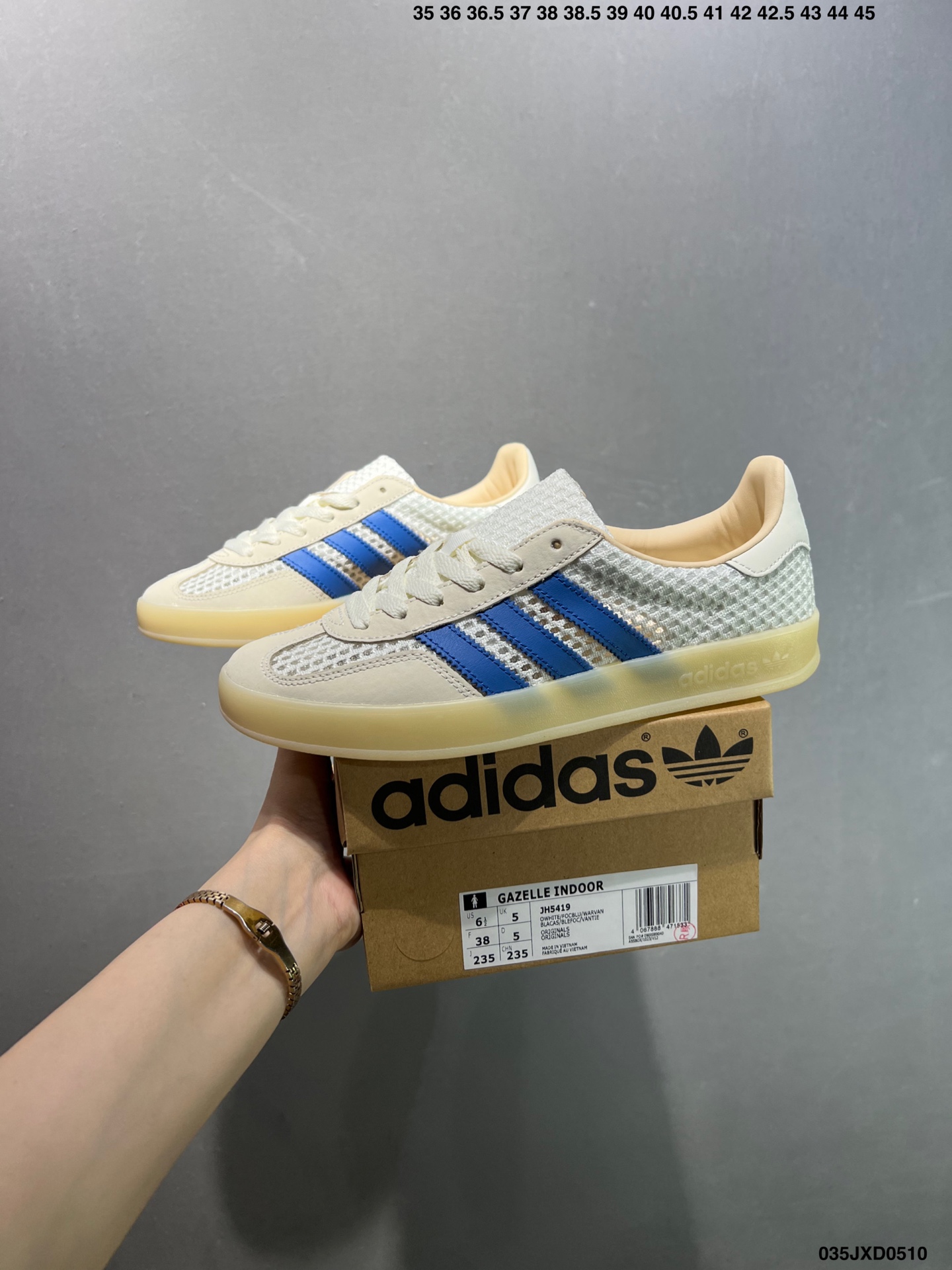Adidas Originals Gazelle Indoor Sneakers - Cream White, Blue Stripes 10 i1746898622489 705 0 8
