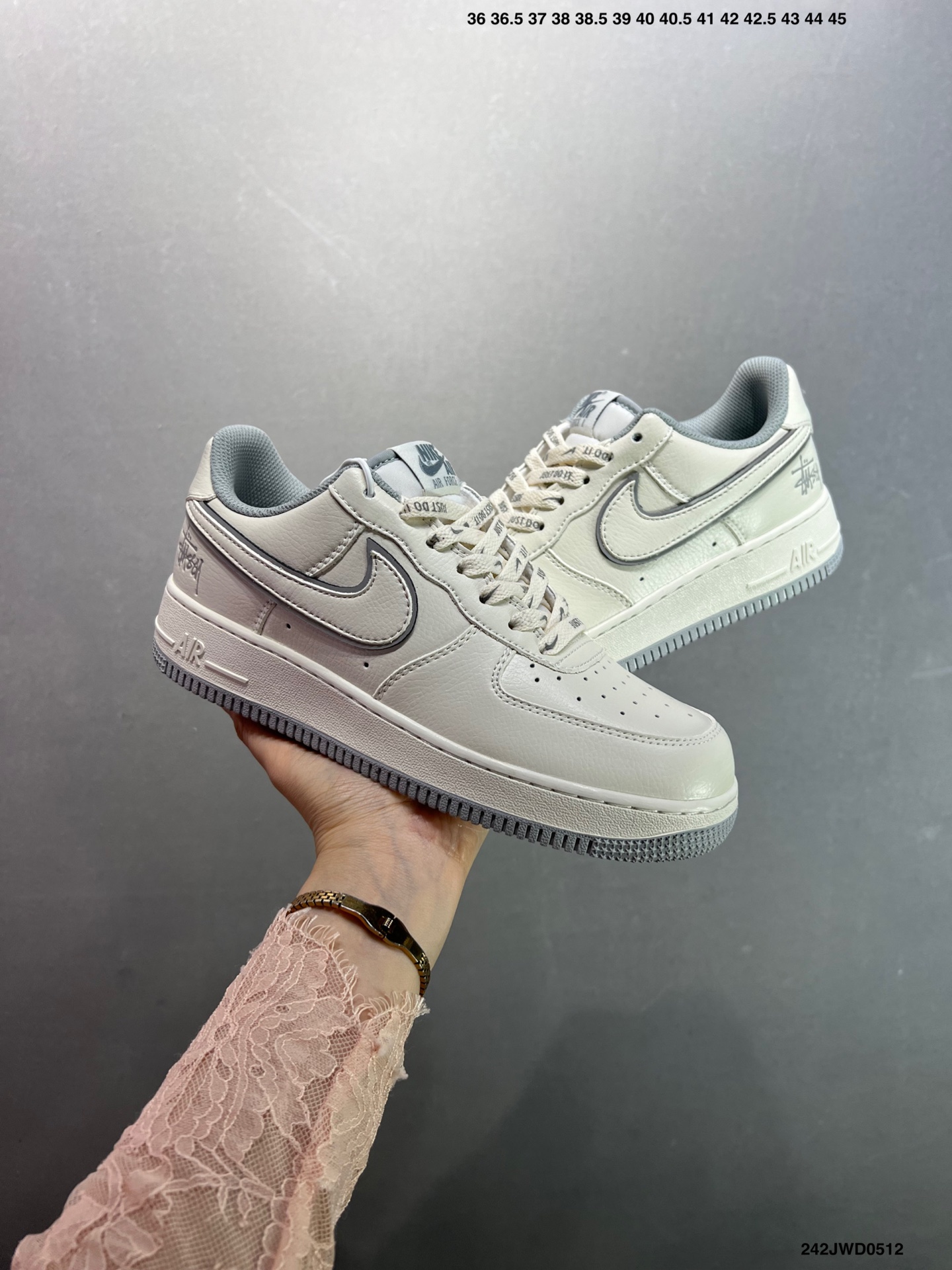 Stussy x Nike Air Force 1 Low Cream/Grey Reflective Casual Sneakers 9 i1746982128507 8897 0 7