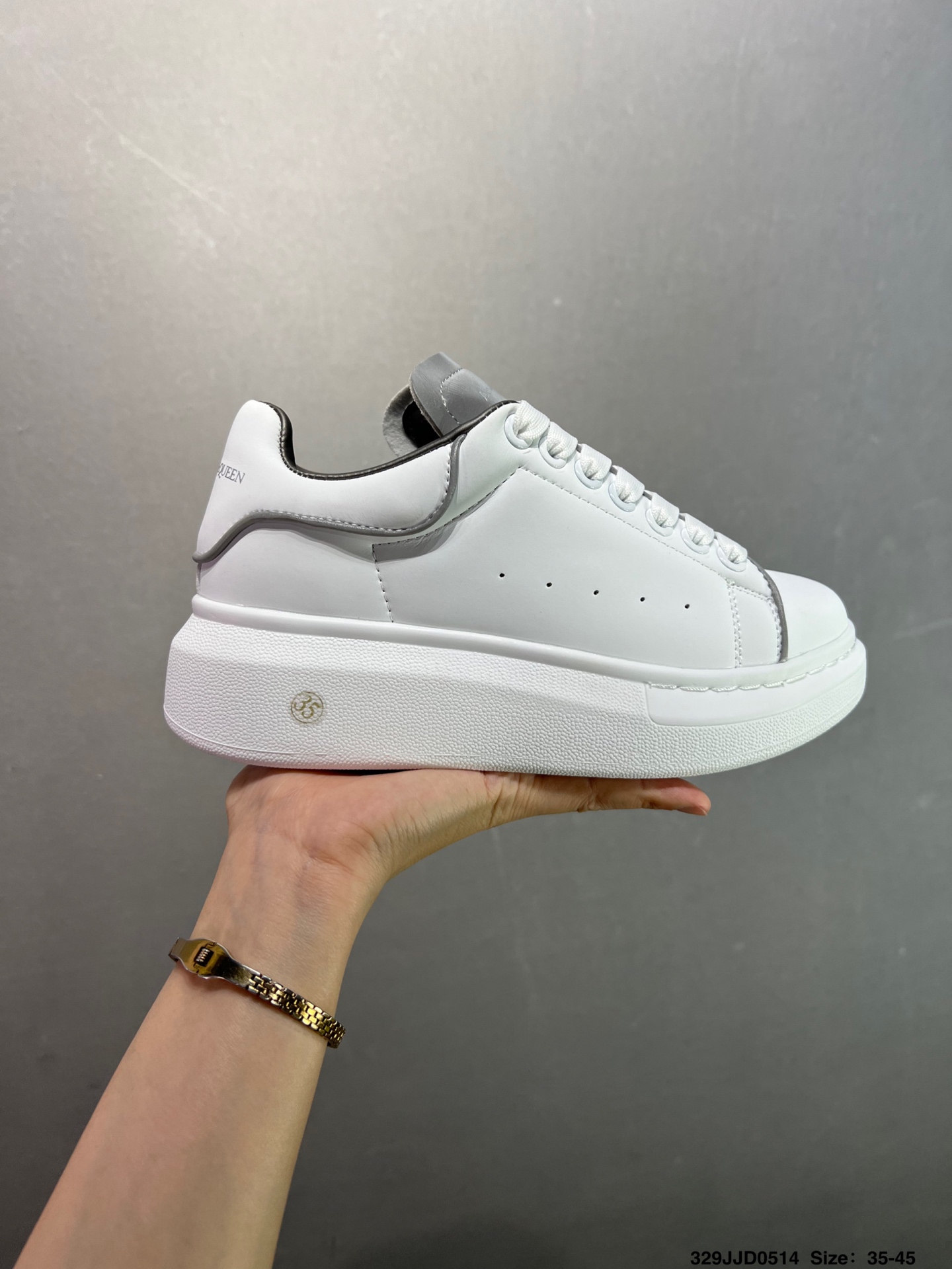 Alexander McQueen Oversized Sole Leather Sneakers - White/Silver Trim 2 i1747147697818 1783 0 0