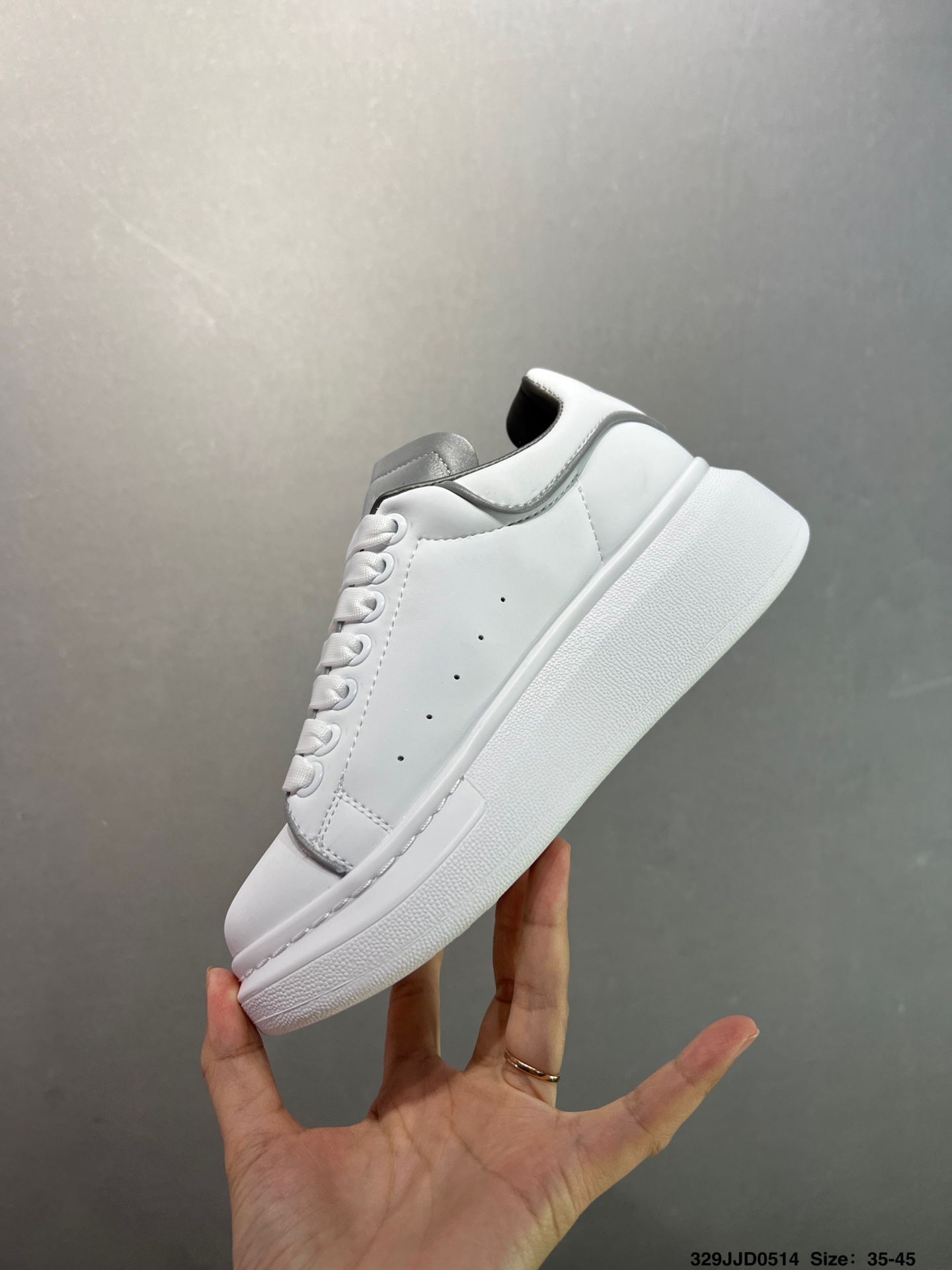 Alexander McQueen Oversized Sole Leather Sneakers - White/Silver Trim 4 i1747147697823 5186 0 2