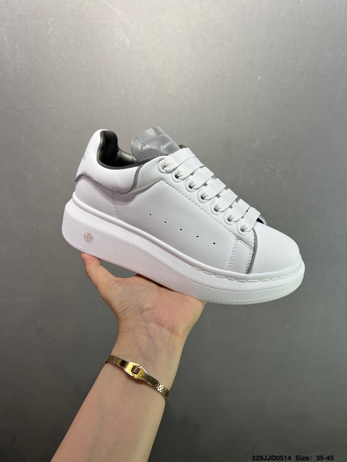 Alexander McQueen Oversized Sole Leather Sneakers - White/Silver Trim 3 i1747147698855 4956 0 1