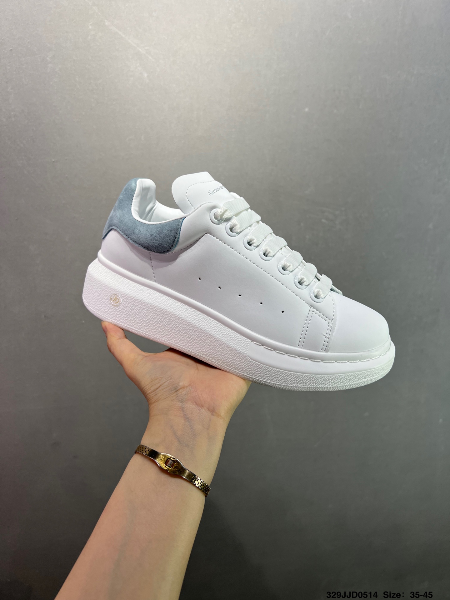 Alexander McQueen Oversized White Leather Sneakers with Grey Suede Heel 3 i1747147810191 7330 0 1