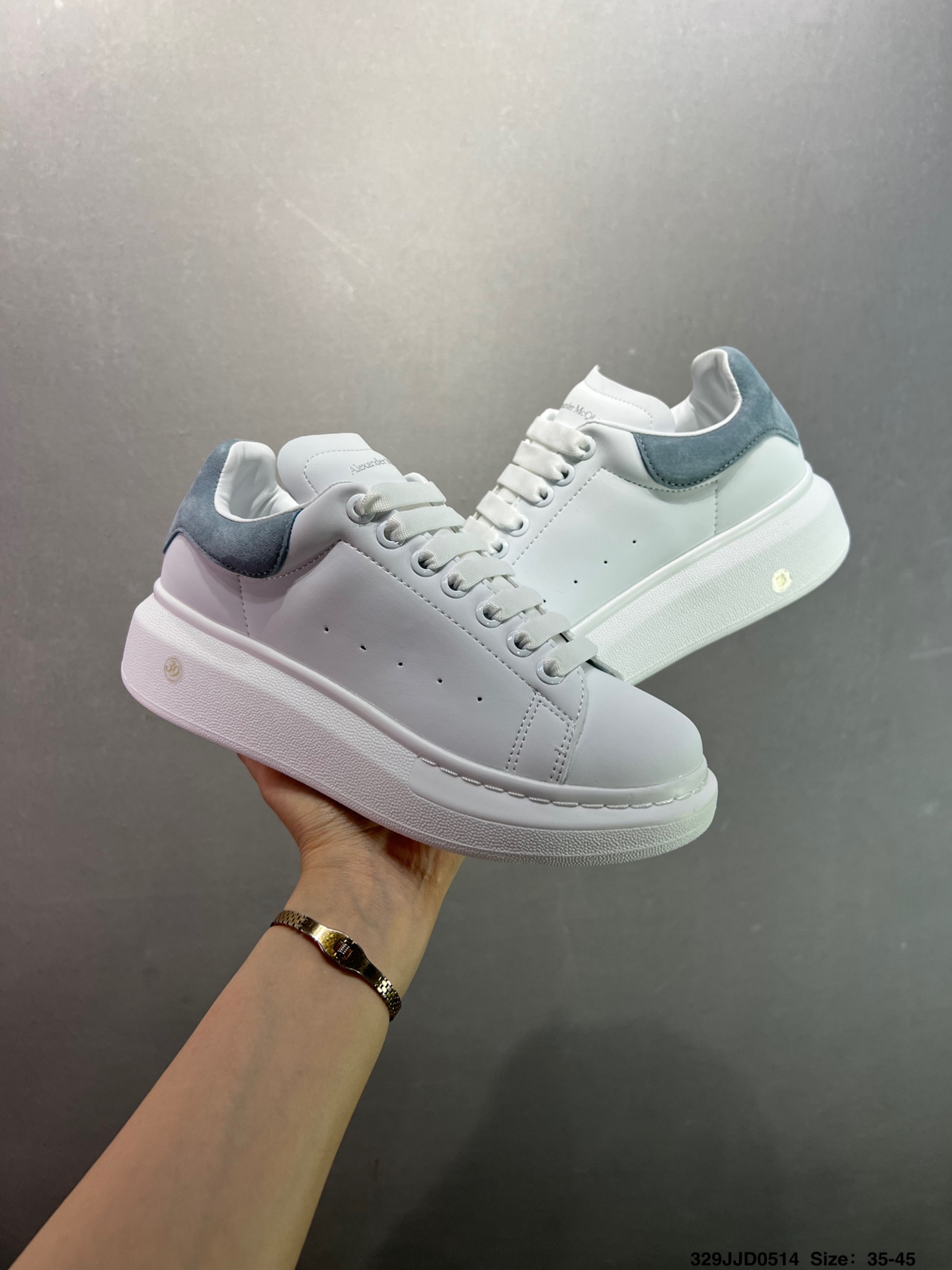 Alexander McQueen Oversized White Leather Sneakers with Grey Suede Heel 9 i1747147810197 8891 0 7