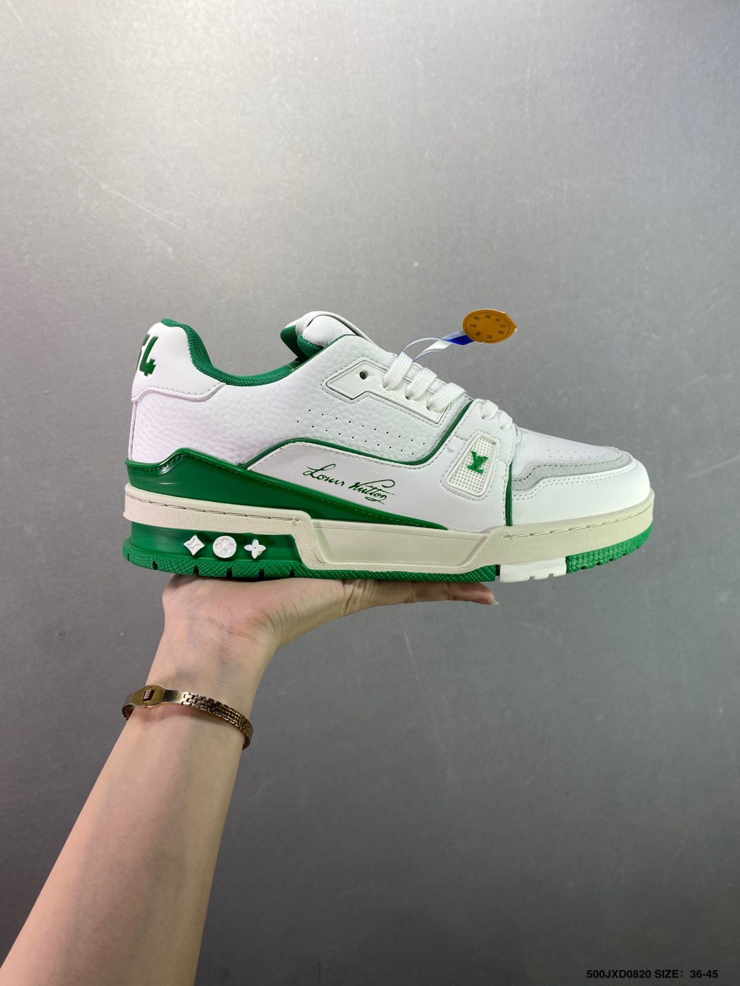 Louis Vuitton Trainer Sneaker: White & Green Leather, Virgil Abloh Design