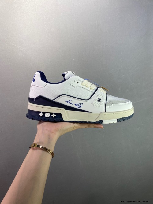 Louis Vuitton Trainer Sneaker - White Leather & Blue Trim - Sizes 36-45 1 Louis Vuitton Trainer Sneaker - White Leather & Blue Trim - Sizes 36-45