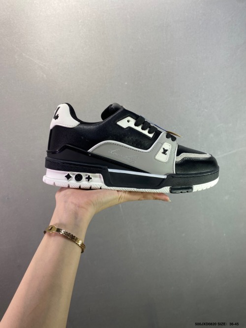 Louis Vuitton Trainer Sneaker - Black, White, and Grey Designer Shoes 1 Louis Vuitton Trainer Sneaker - Black, White, and Grey Designer Shoes