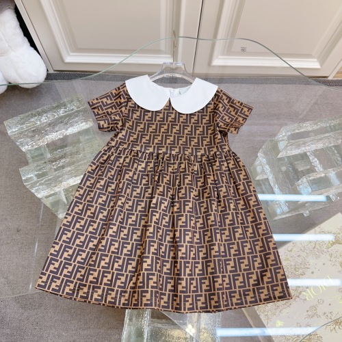 Fendi Kids FF Logo Print Dress, Cotton Blend, Brown/White, Size 90-160 1 Fendi Kids FF Logo Print Dress, Cotton Blend, Brown/White, Size 90-160