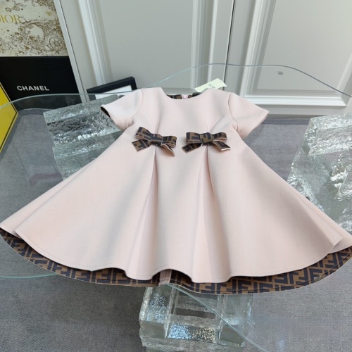 Fendi Girls' Pink Cotton Dress with FF Logo Trim & Bows, Sizes 73-160cm 1 Fendi Girls' Pink Cotton Dress with FF Logo Trim & Bows, Sizes 73-160cm