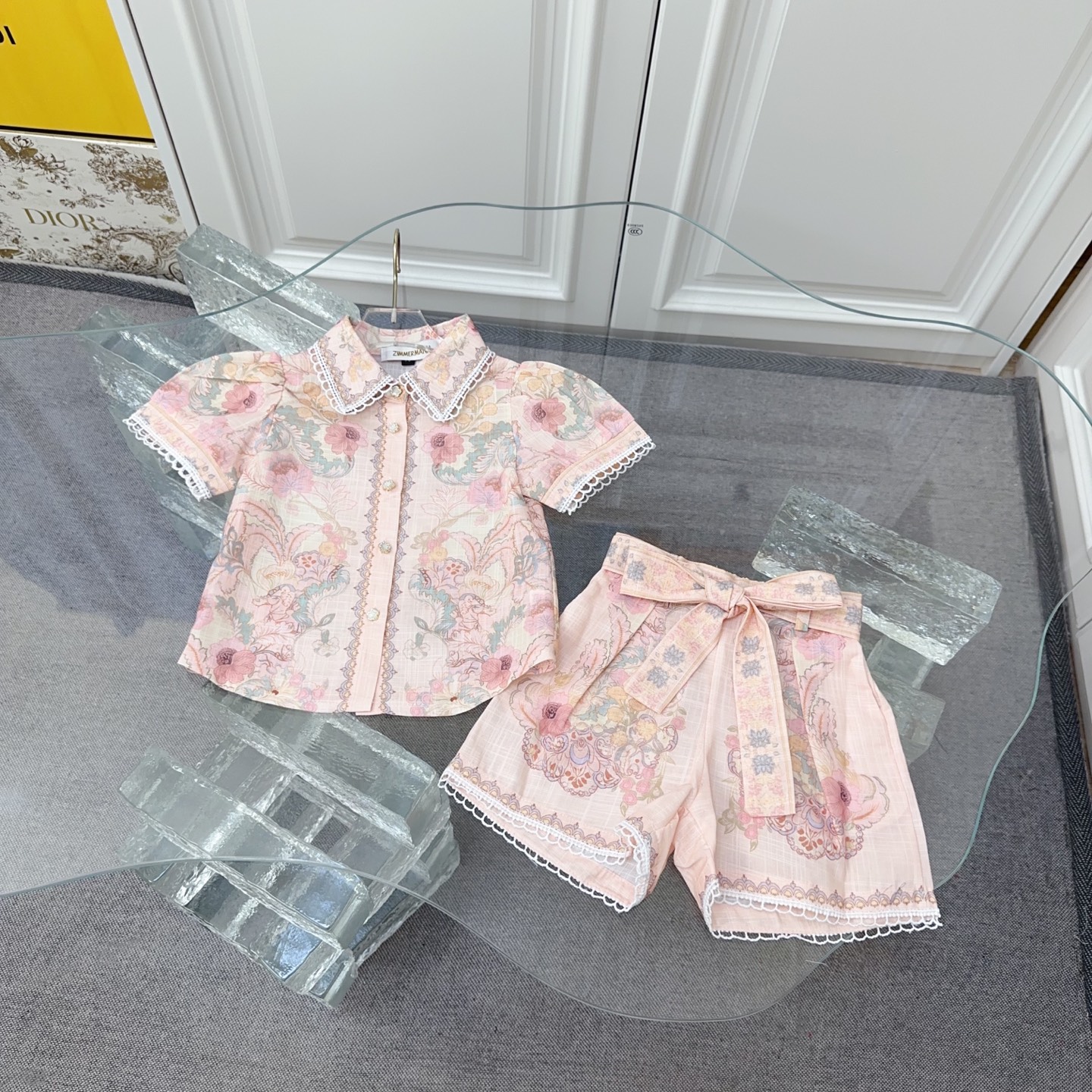 @188 Tallas: 90-150 ZIMMERMANN colección limitada, conjunto de falda con camisa de cuello pequeño y estampado…
