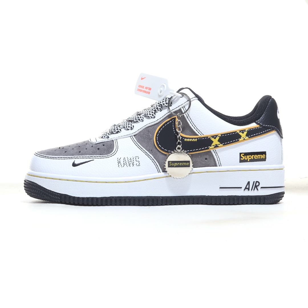 海外限量发售!公司级NIke Air Force 1 '07 Low “Supreme联名——白灰黄边勾”空军一号 低帮 运动鞋 休闲鞋 折边针车 工艺难度大 原楦头原纸板 原装鞋盒 定制五金配件 内置全掌气垫 原厂鞋底 货号:XZ6188-259