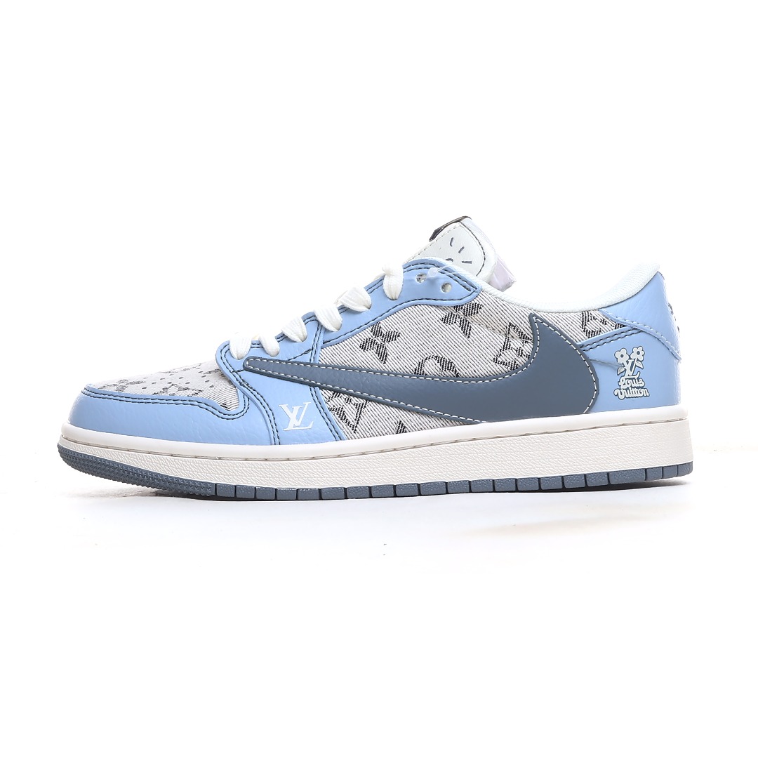 💰240 Travis Scott x Nike Air Jordan 1 Low x Louis Vuitton Air Jordan 1 Low 反转蓝灰倒钩 纯原版本 官方货号：XS7089 606XK Size：36 36.5 37.5 38 38.5 39 40 40.5 41 42 42.5 43 44 44.5 45
