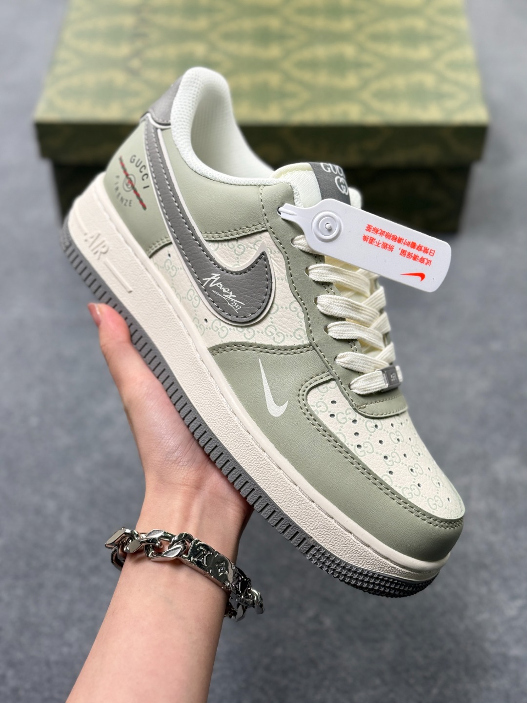 Nike Air Force 1 Low 07 x GUCCI 灰绿小勾 官方货号:XS1958-621