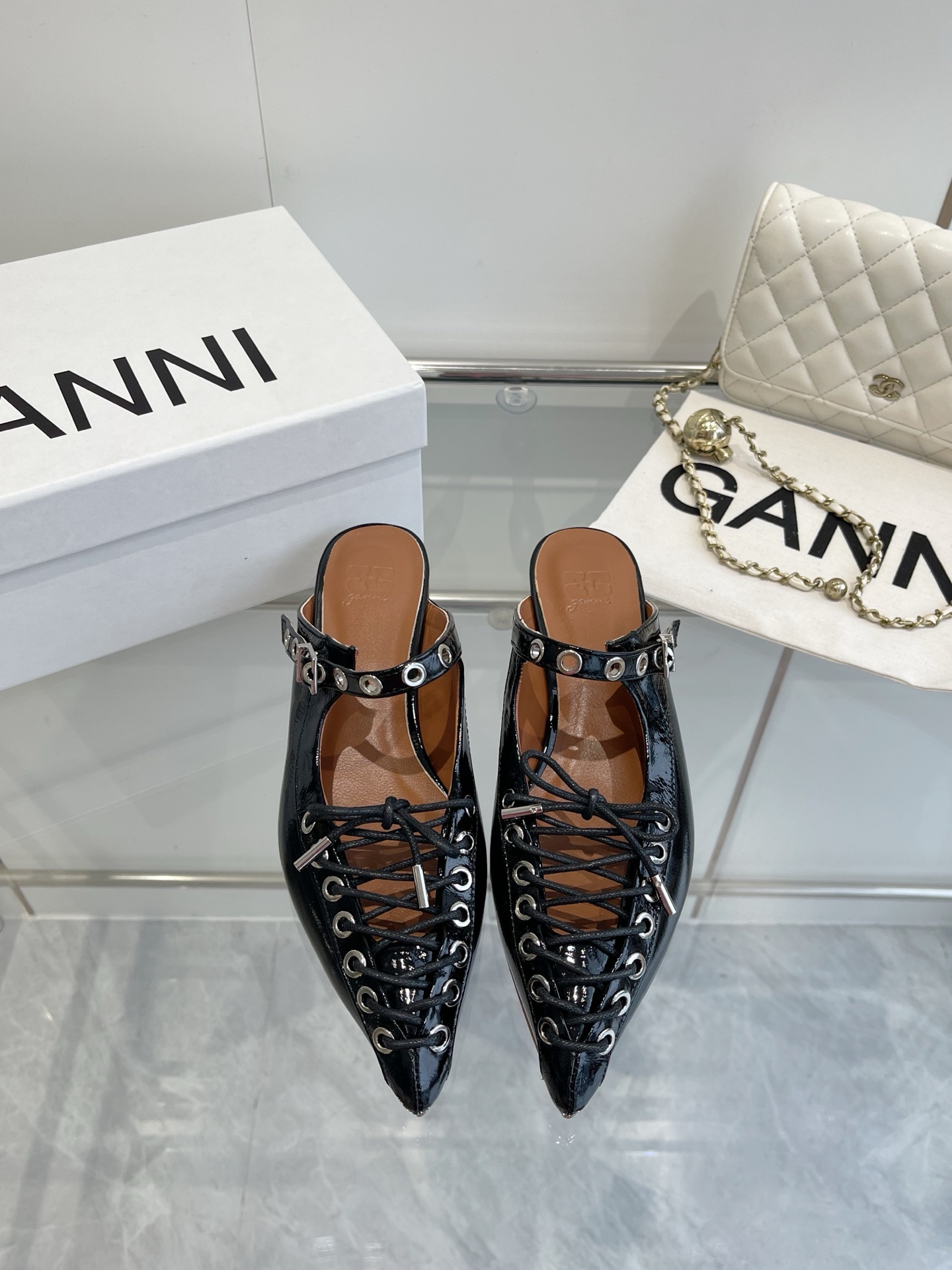 Ganni 25SS Leather Ballet Shoes: Imported Cattle Skin, Rubber Soles, Size 35-39.