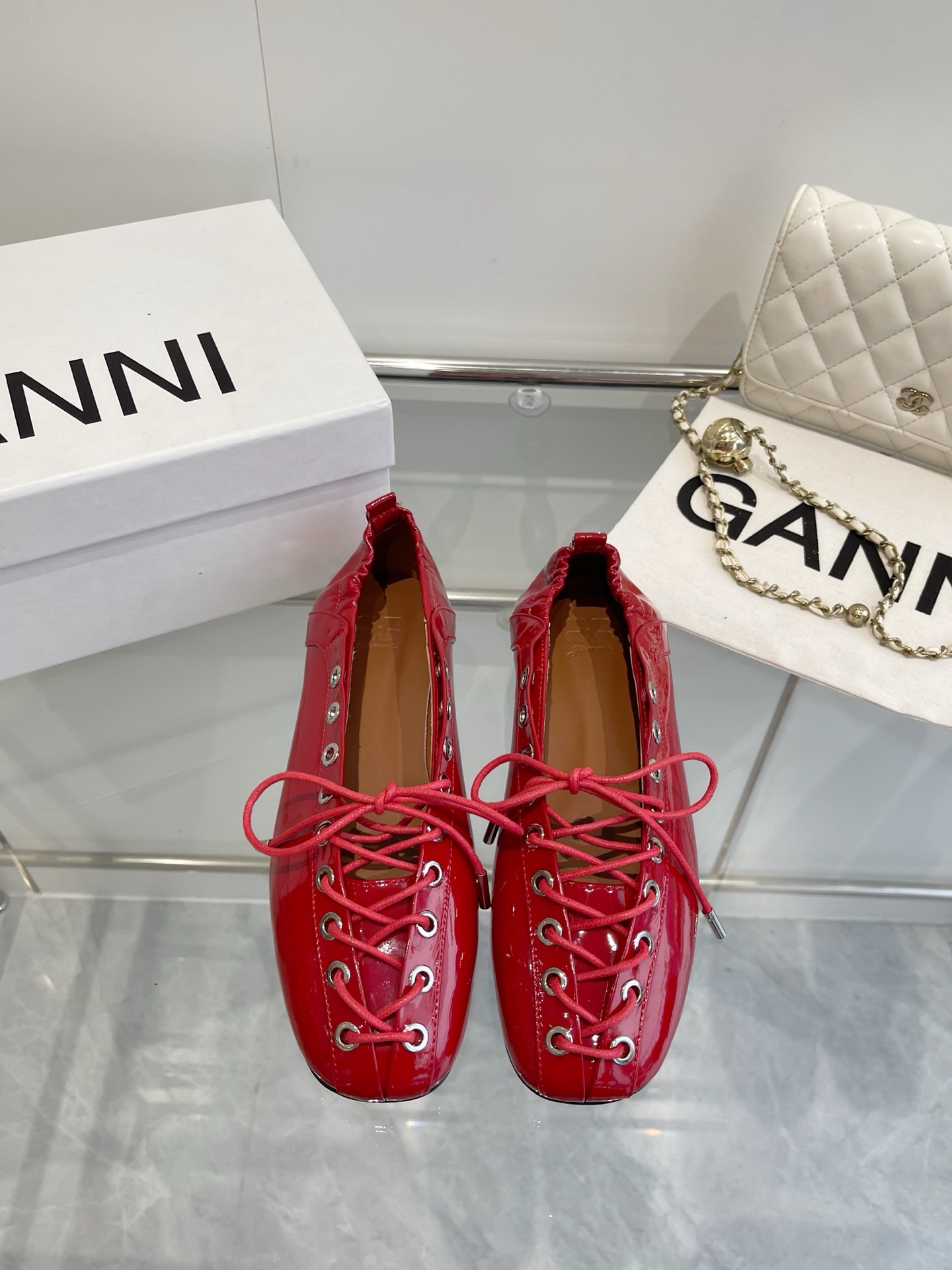 Ganni 25SS Leather Ballet Shoes: Imported, Water-Skinned Calf, Rubber Soles – Size 35-39