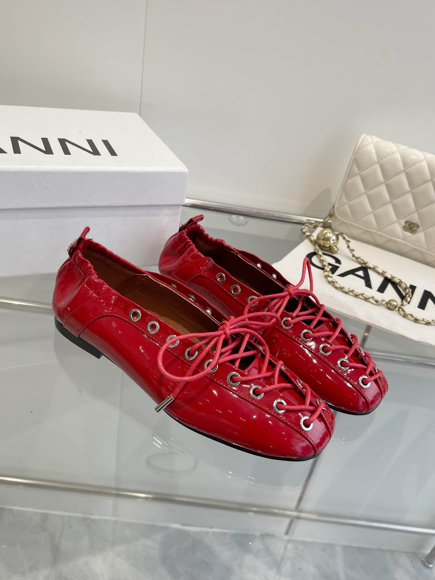 Ganni 25SS Leather Ballet Shoes: Imported, Water-Skinned Calf, Rubber Soles – Size 35-39 - 图片 3
