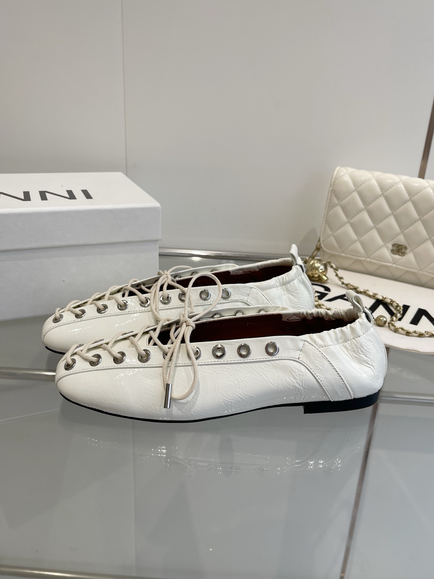 Ganni 25SS Leather Ballet Shoes: Imported, Water-Skinned Calf, Rubber Soles. - 图片 2