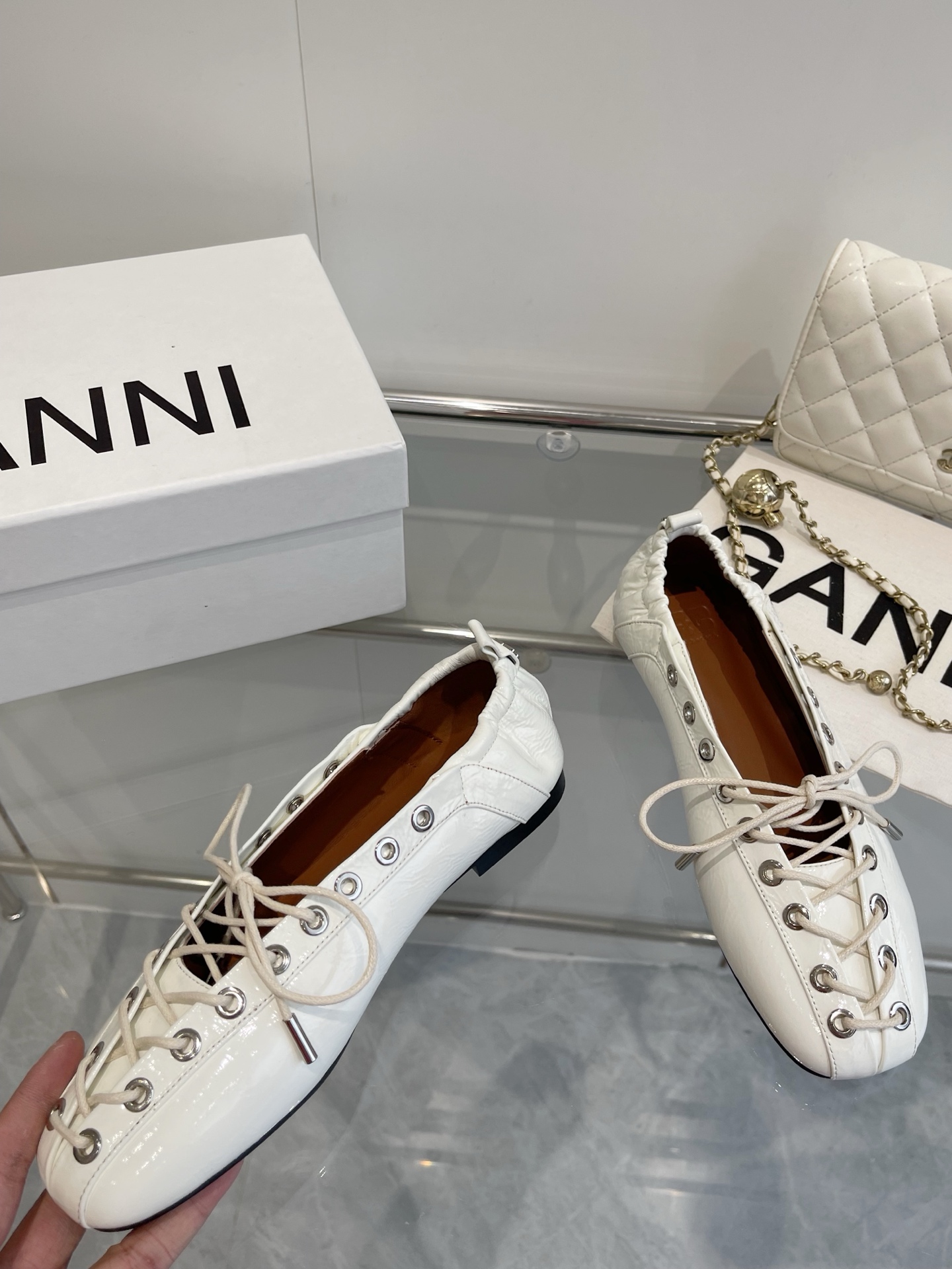 Ganni 25SS Leather Ballet Shoes: Imported, Water-Skinned Calf, Rubber Soles. - 图片 4