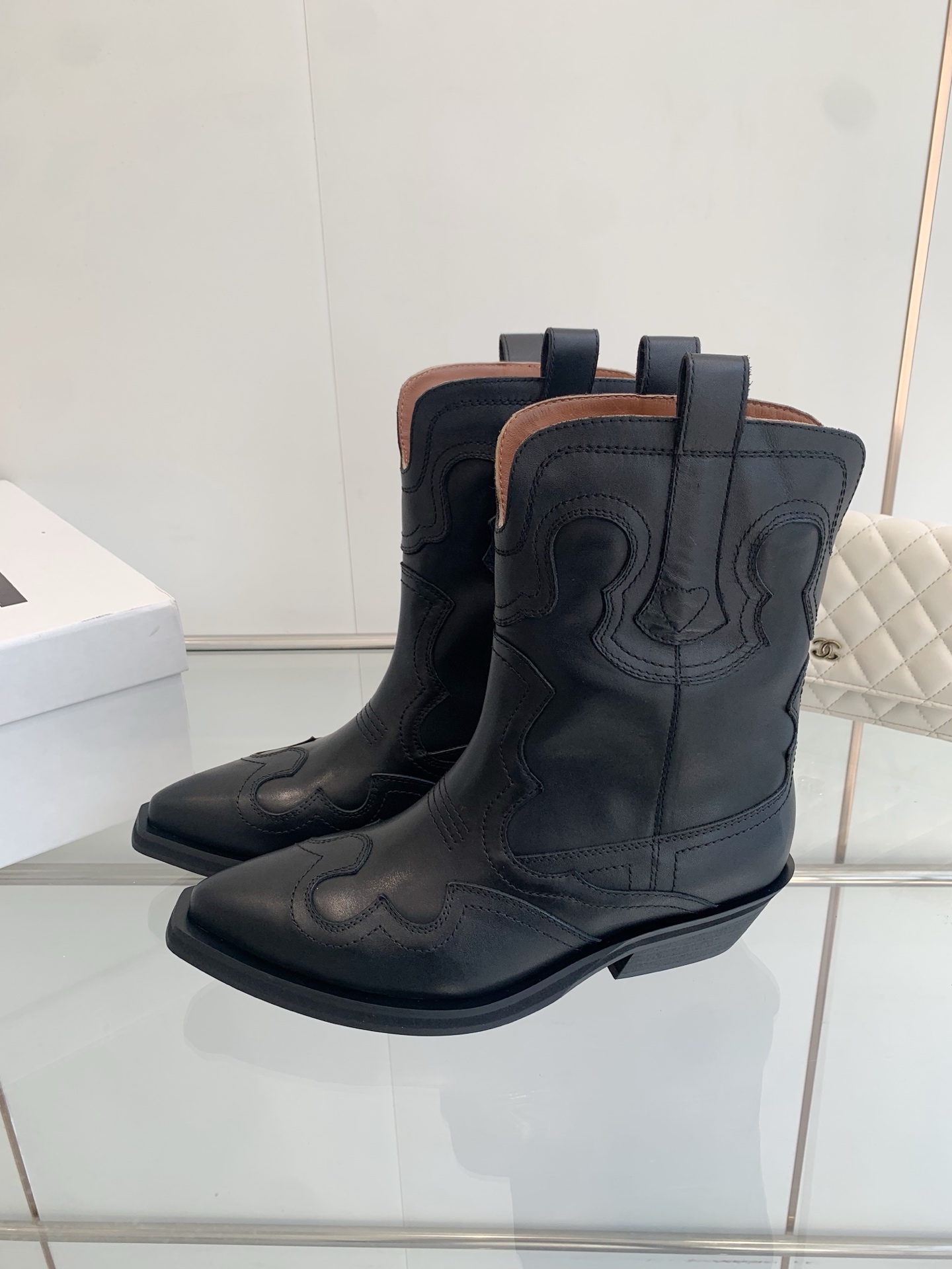 Ganni Embroidered West Cowboy Boots for 2023 Autumn/Winter Collection