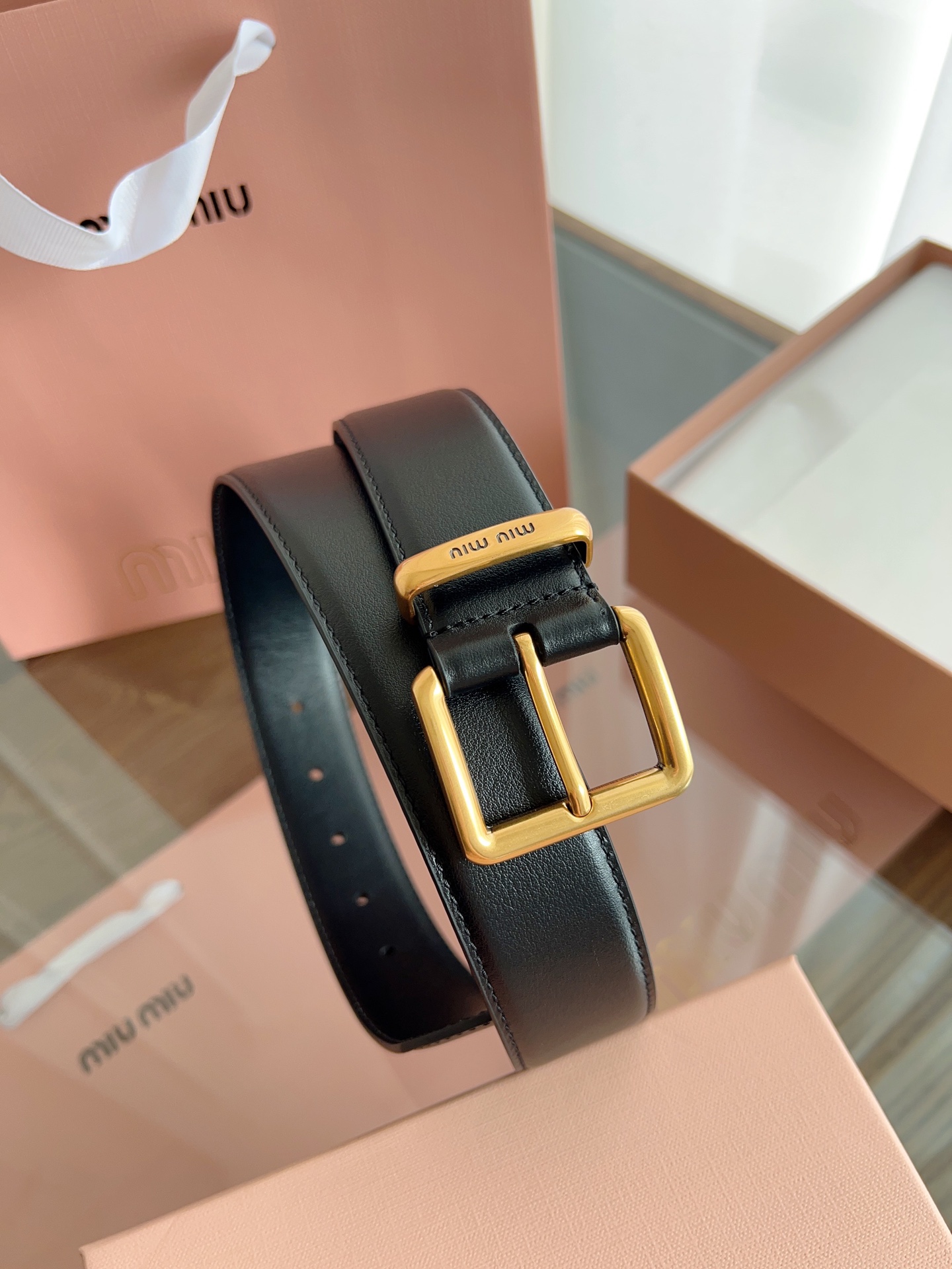 [Miu Miu Belts]MiuMiu width 3.5cmDouble-sided top layer calfskin material T