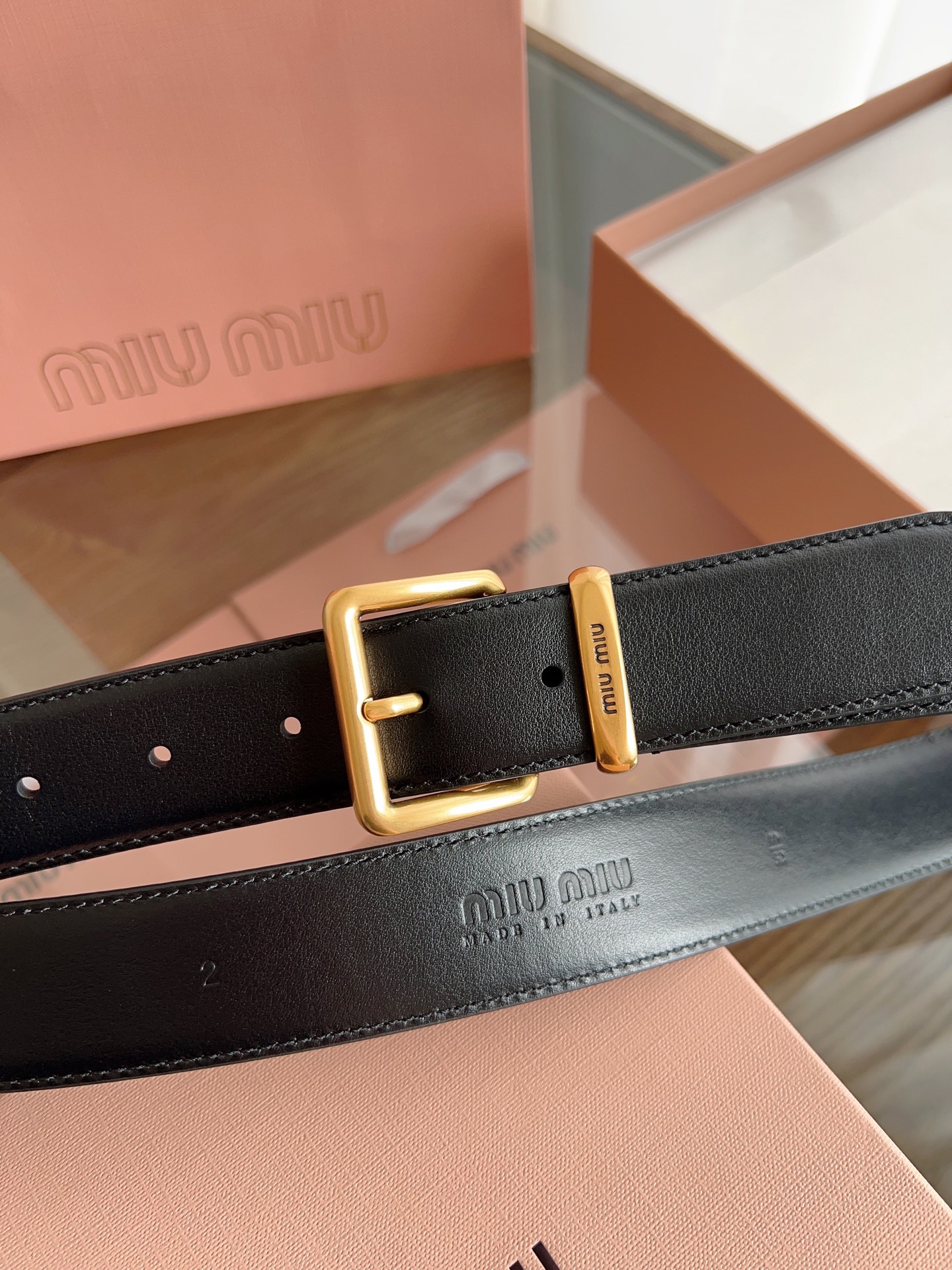 Stylish Miu Miu Belted Khakis with Leather Details and Copper Buttons - 图片 3